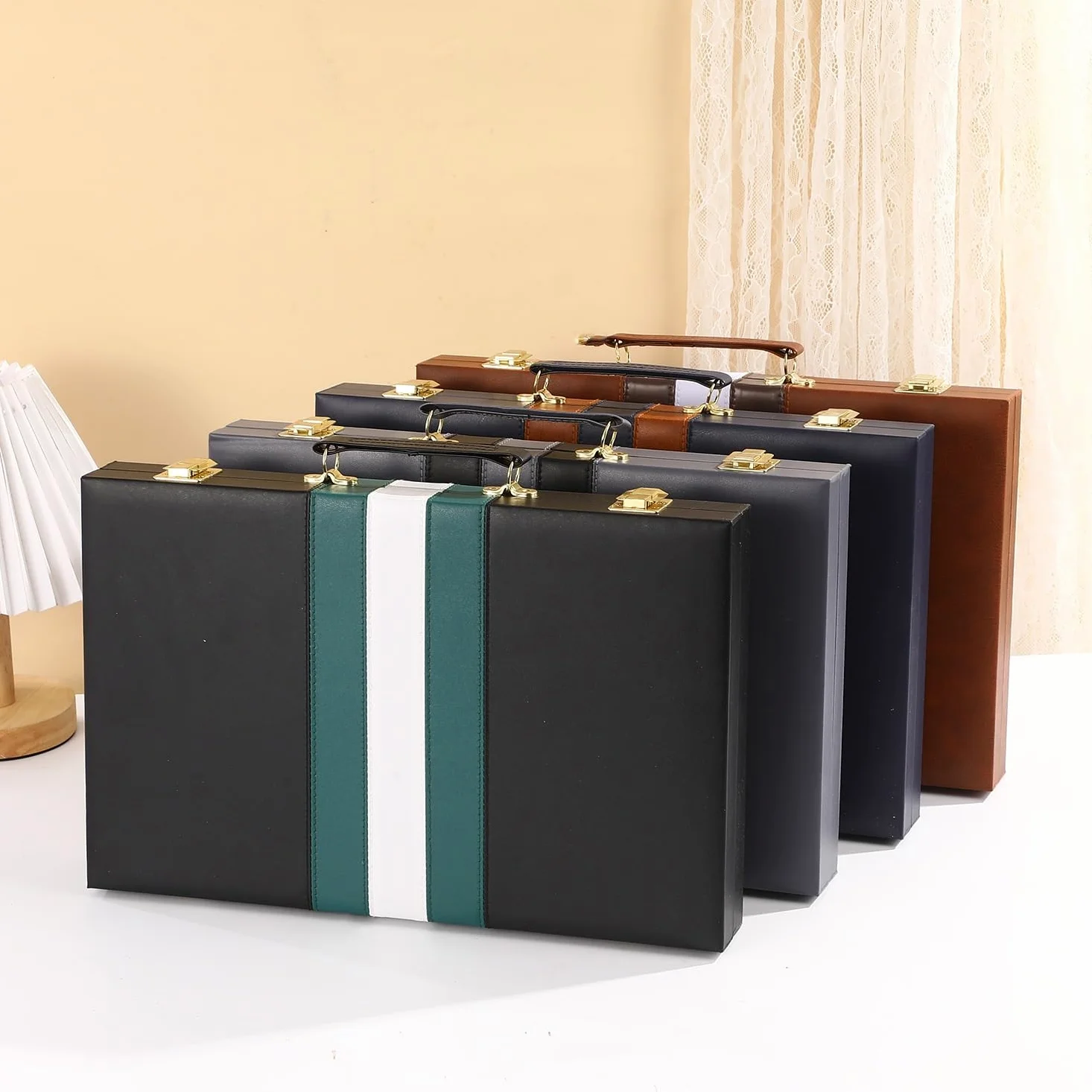 Grandi set di backgammon for adulti, giochi da tavolo classici for 2 giocatori, adulti e bambini, custodia in pelle PU di qualità scacchiera portatile(Groen,11inch)