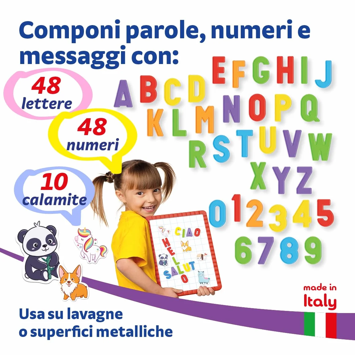 Quercetti ABC 123 Magnetic, Lettere e Numeri Magnetici per Bambini, Calamite Giochi Educativi 4 Anni, Lavagna Magnetica