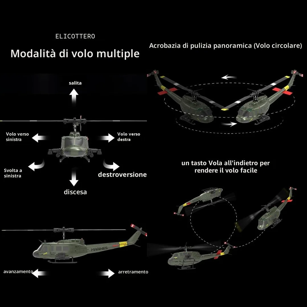 NULA RC ERA C032 UH-1 Huey RC elicottero, scala 1/48 6CH, 2,4G 6 assi giroscopio aereo militare telecomandato con ritiro 3D altezza per adulti principianti (RTF/4 batteria)