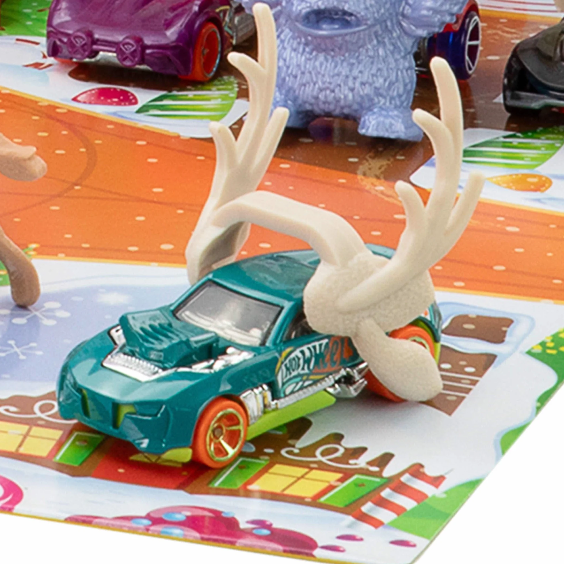 Hot Wheels - Calendario dell'Avvento 2025, 24 finestrelle numerate con sorprese a tema Natale, 10 macchinine, 10 clip e 14 accessori inclusi, giocattolo per bambini, 3+ anni, JCB47