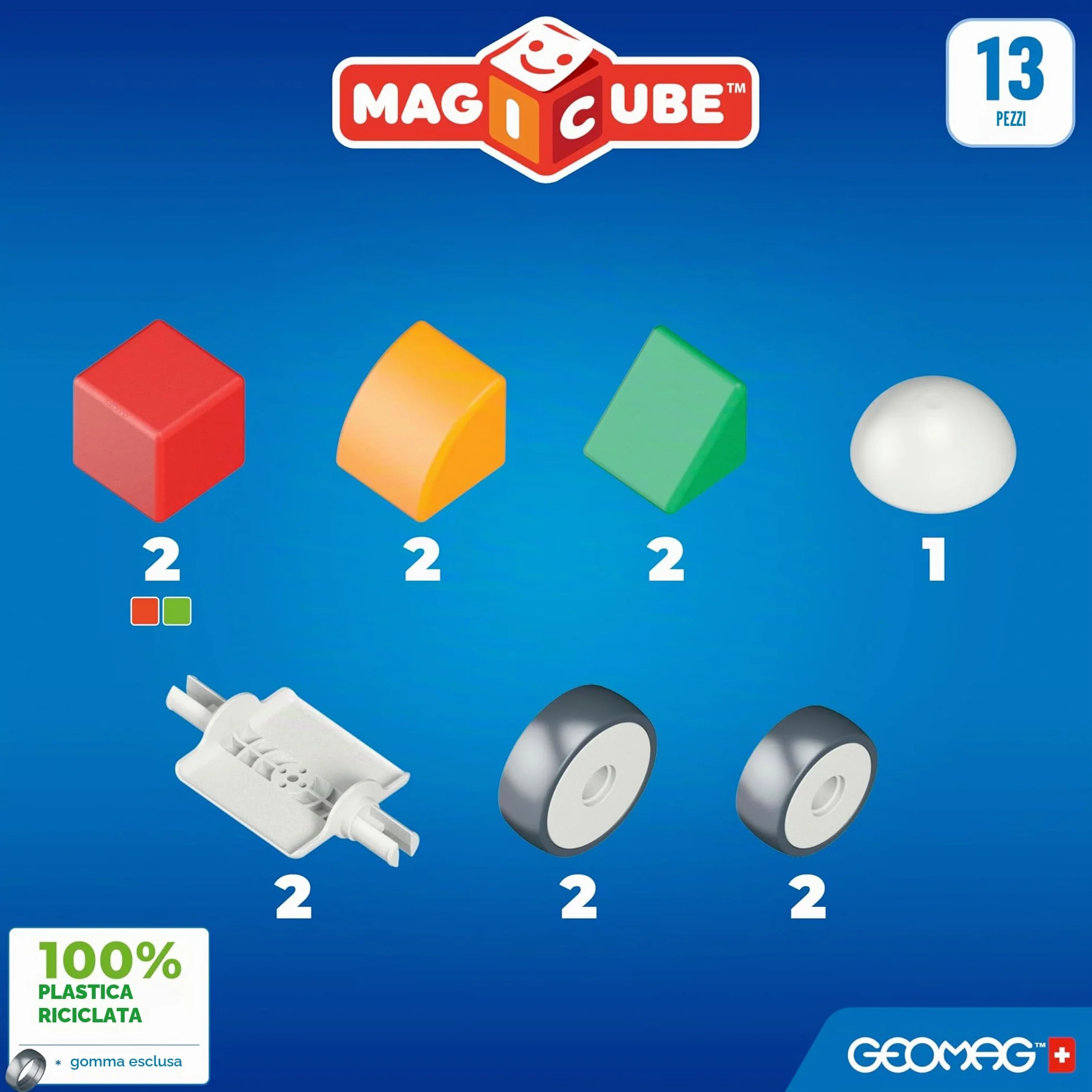 Geomag Magicube 1+ Shapes Blocchi Magnetici 4 Colori 13 Cubi Plastica Riciclata