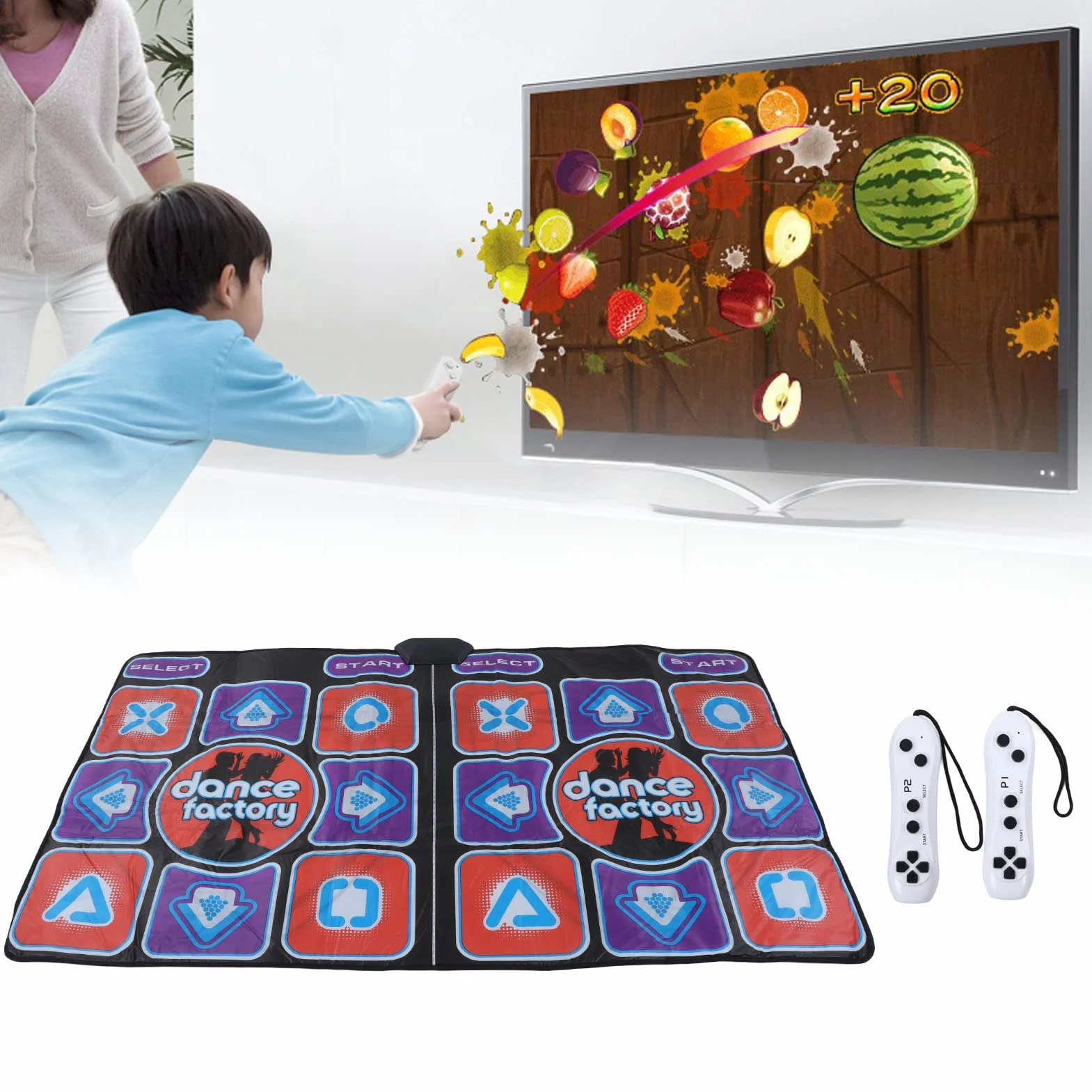 Tappetino da Ballo Doppio per Musica, Tappetino da Ballo Elettronico Pieghevole Illuminato, Gioco di Tappetino da Ballo Sportivo TV con Cavo AV per di Compleanno