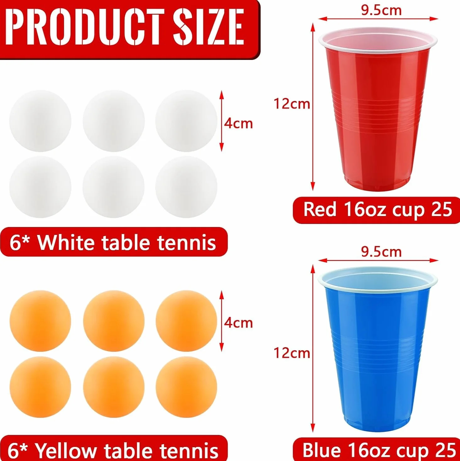Beer Pong, 100 Bicchieri Beer Pong e 12 Palline da P ing Pong, Bicchiere di Plastica, 500ML Giochi Alcolici, per Adulti Festa di Compleanno di Natale