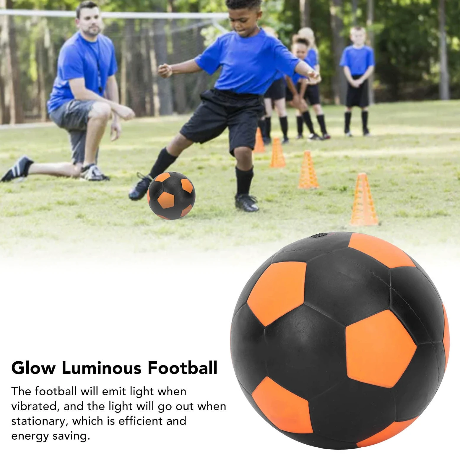 Pallone da Calcio Vibrante a LED Ad Alta Efficienza Energetica per Giochi in Gomma Gonfiabile per Interni Ed Esterni per Tutte le età Arancione