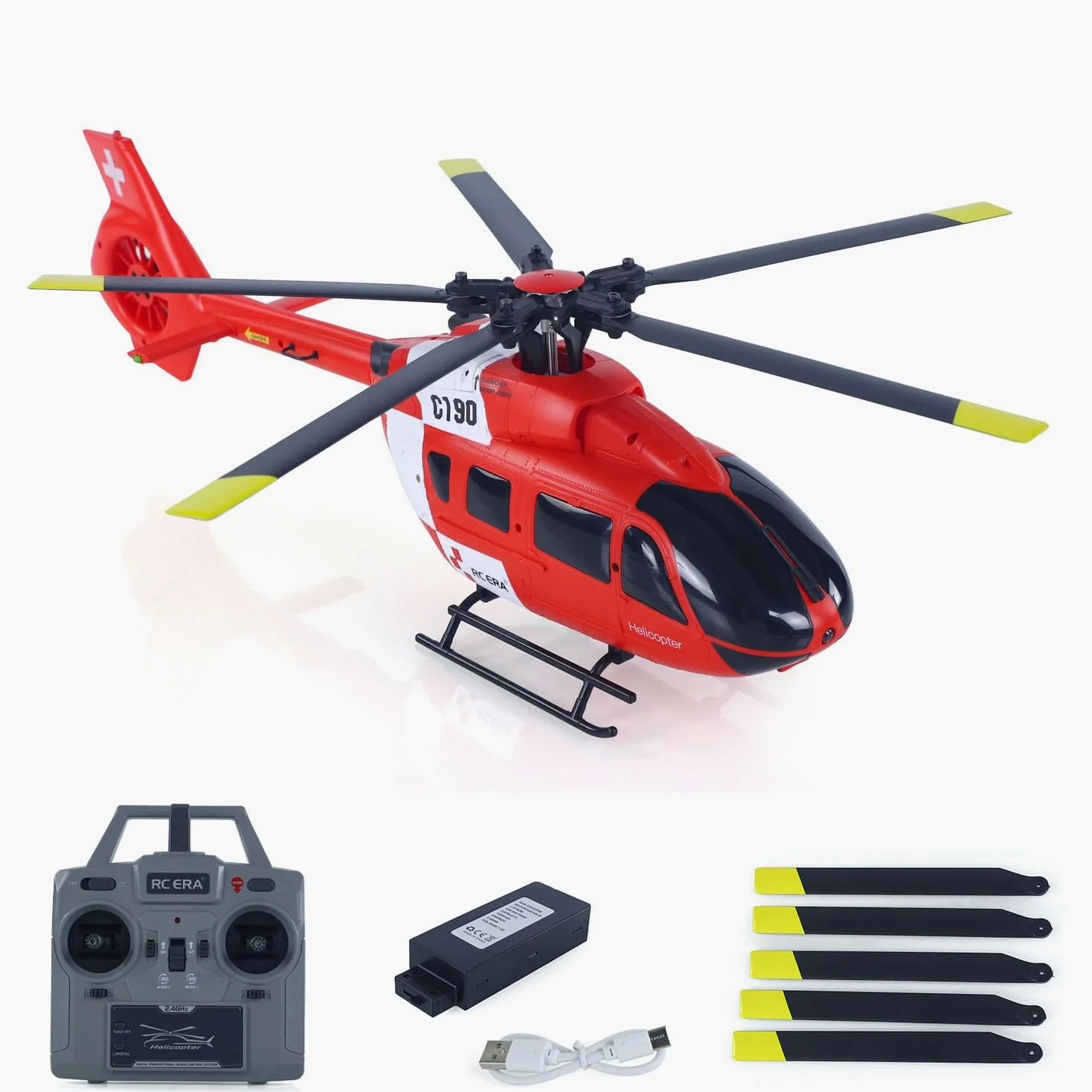 Elicottero radiocomandato 1/30 RC Era 6Ch C190 doppio motore brushless modello Rtf H145 Aileronless rotore di coda canalizzato modello Hobby Grade (rosso e bianco)