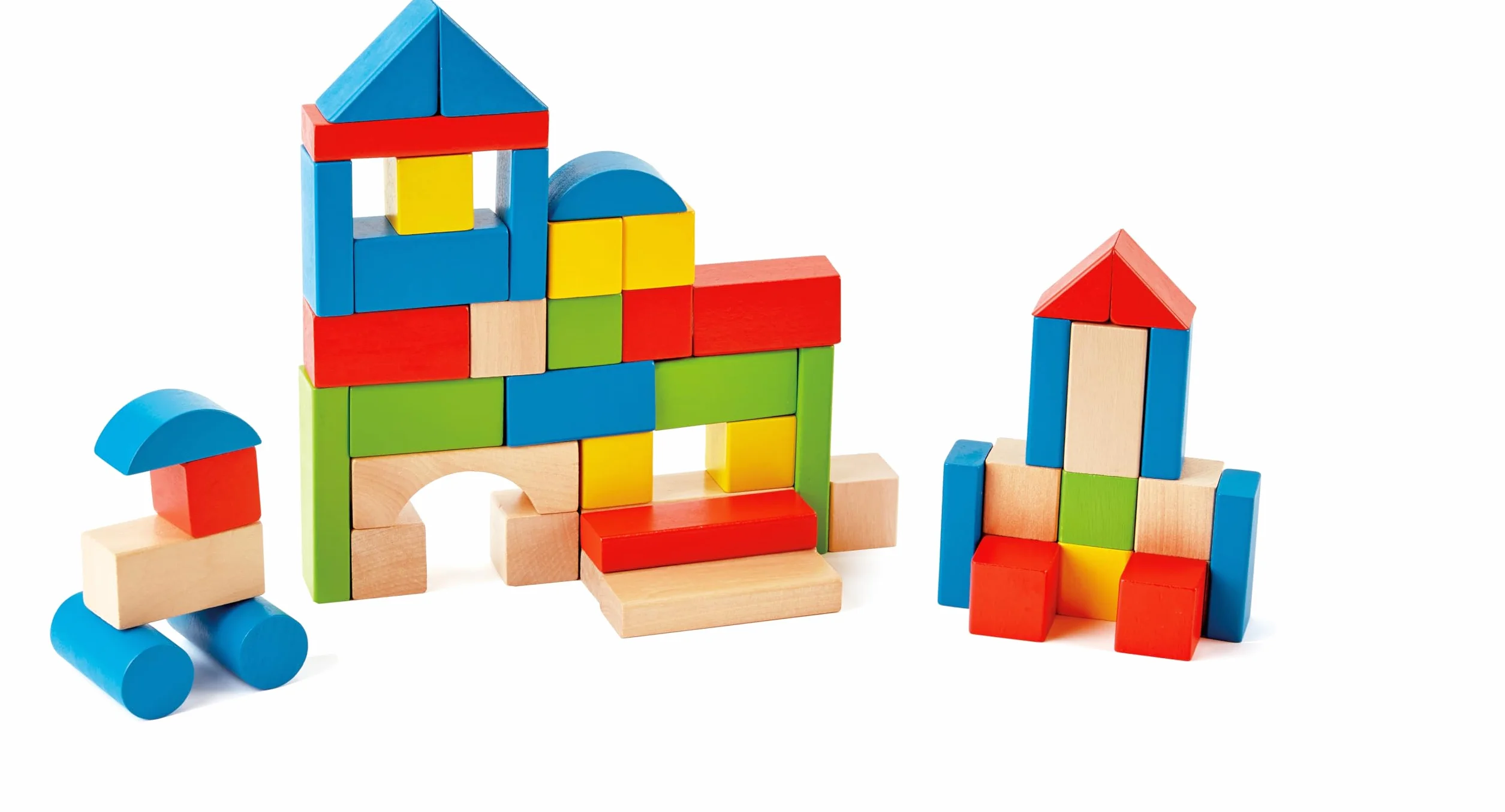Hape Blocchi D’Acero, Set di Gioco educativo con mattoncini in Legno impilabili per Bambini Piccoli, 50 Pezzi Colorati Assortiti per Forma e Dimensioni