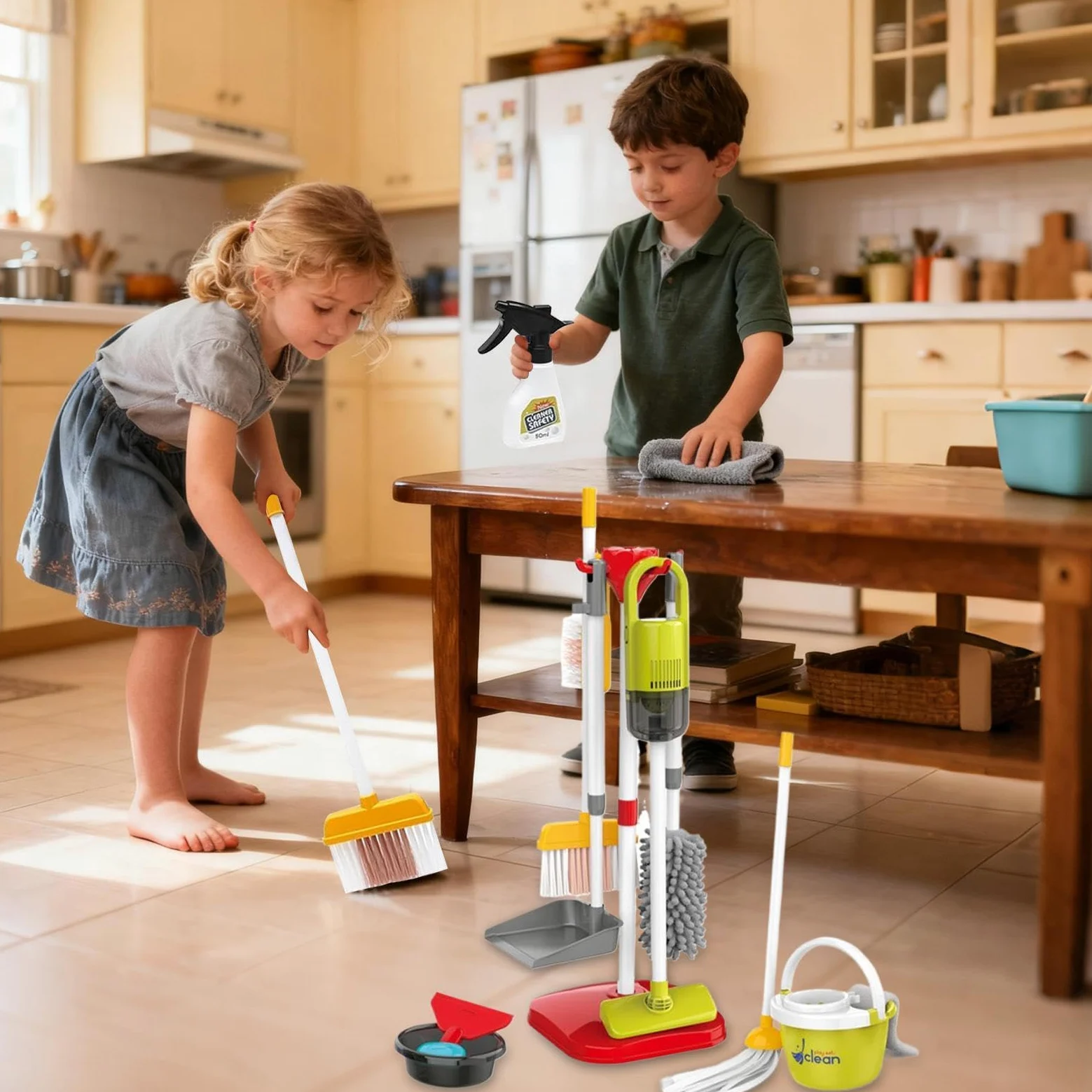 Set Giocattolo Di Pulizia Per Bambini Forniture per Educativo | Aspirapolvere Giocattolo Per Bambini in Età Prescolare per Apprendimento Precoce e in Casa per Famiglia e Pulizie per