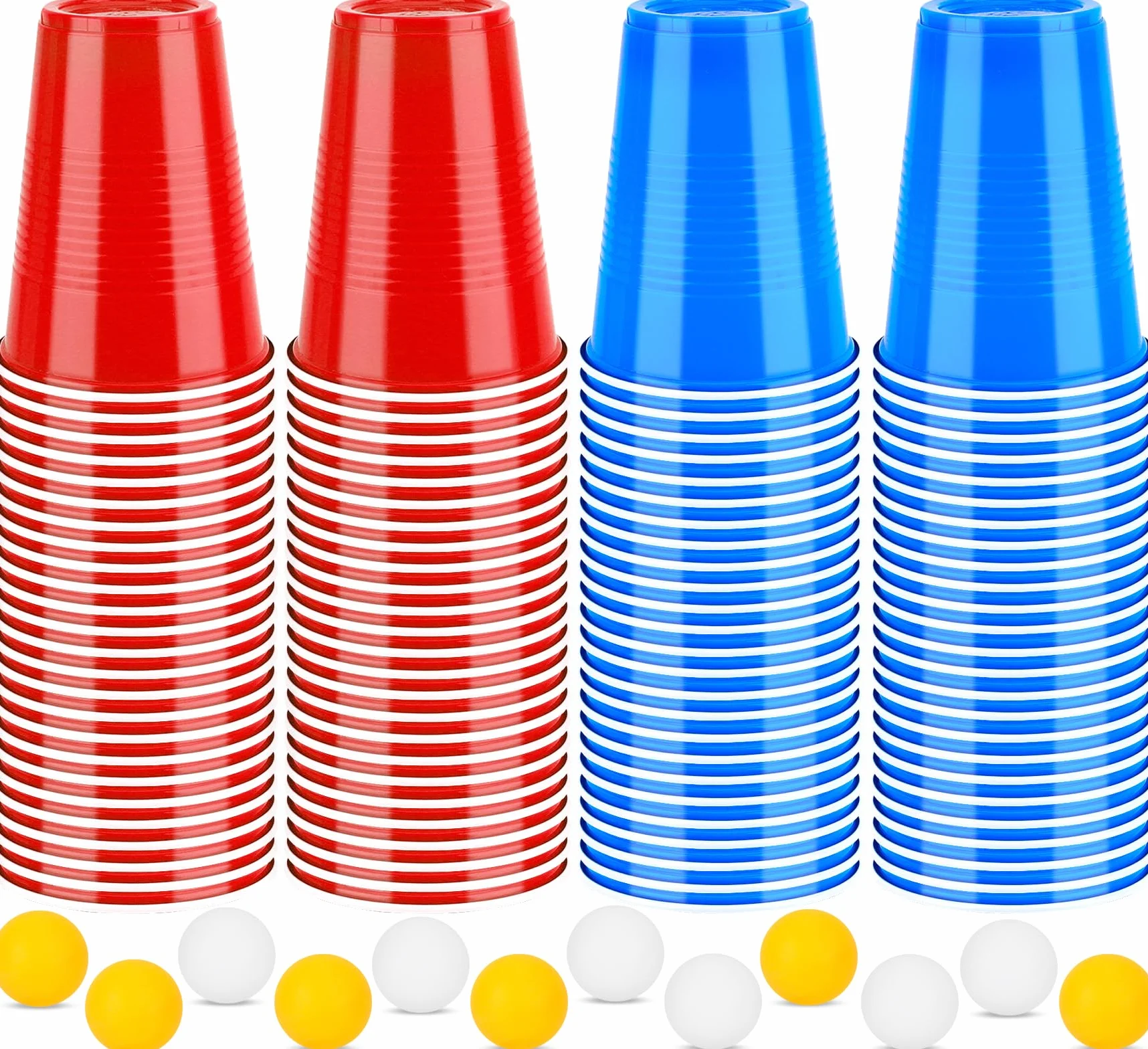 Frasheng BeerPong Coppe Riutilizzabili, 100+50 Coppe (BeerPong) Rosse e Blu, 12 Palline, 16oz/450ml, Bicchiere di Plastica con Pallina da Ping Pong, Gioco Alcolico per Adulti Festa