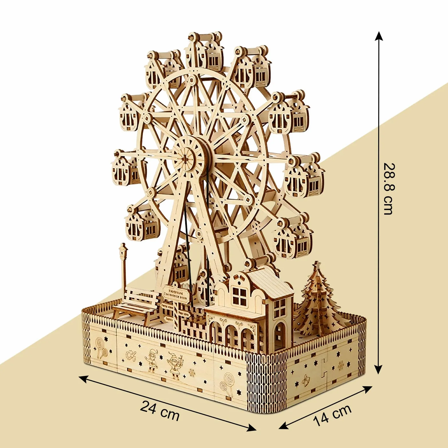 Cuteefun Modellini in Legno da Costruire, Ruota Panoramica Meccanica con Musica, Costruzioni Legno Adulti, Puzzle in Legno 3D Fai Da Te, Idea Regalo per Ragazzi Ragazze Uomini e Donne