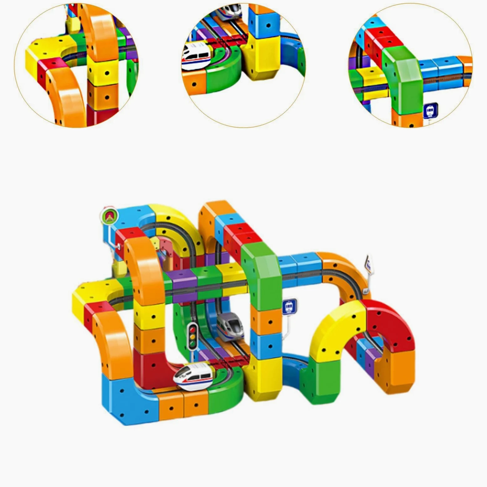harayaa Set di Trenino Elettrico Fai-da-Te con Blocchi di cubi e binari, Regalo di Compleanno, Pista Creativa 3D a Bambini dai 3 agli 8 Anni, Pista, 123 Pezzi