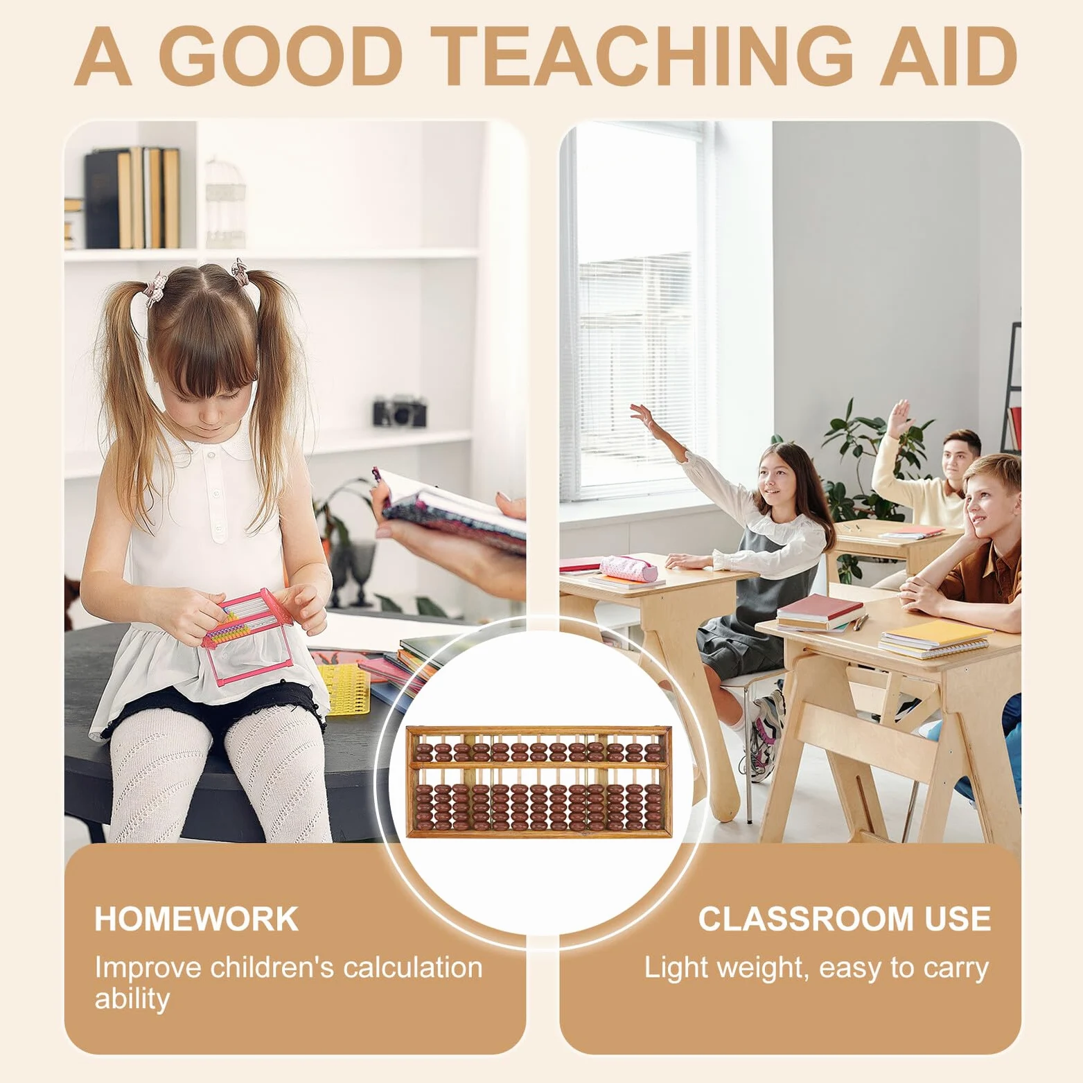 VICASKY Abaco Aritmetico Mentale per Bambini, 13 Aste in Legno Massello | Abaco Scuola Primaria, Design a 13 Aste per Allenamento del Calcolo Mentale, Finitura Levigata Angoli Arrotondati