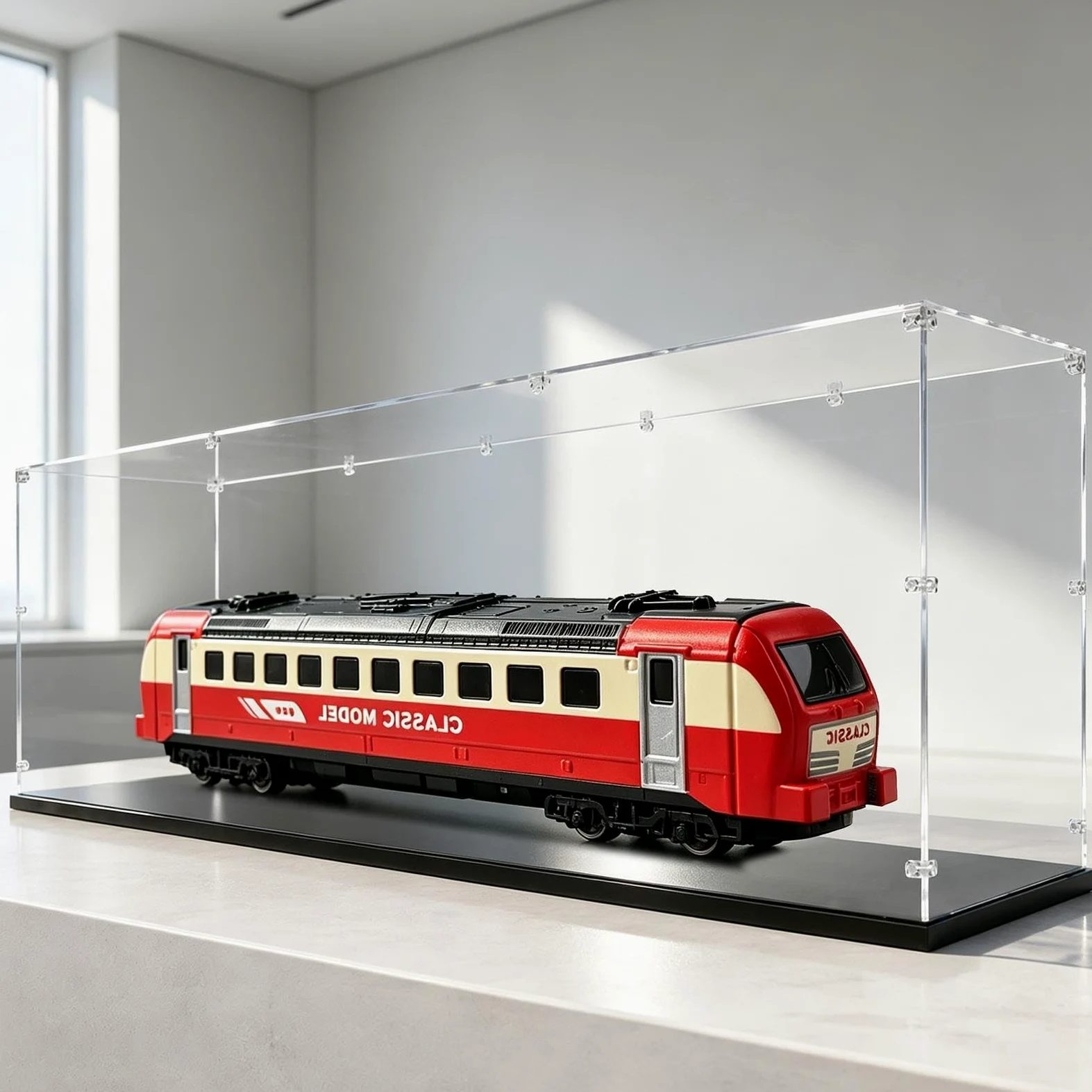 Teca Plexiglass Vetrina in Acrilico Trasparente, Extra Lunga 50 a 80 cm | Vetrina Impilabile e Rimovibile, Espositore Protezione Anti-Graffio per Modellini di Treni e Navi(65x30x30cm/26x12x12in)