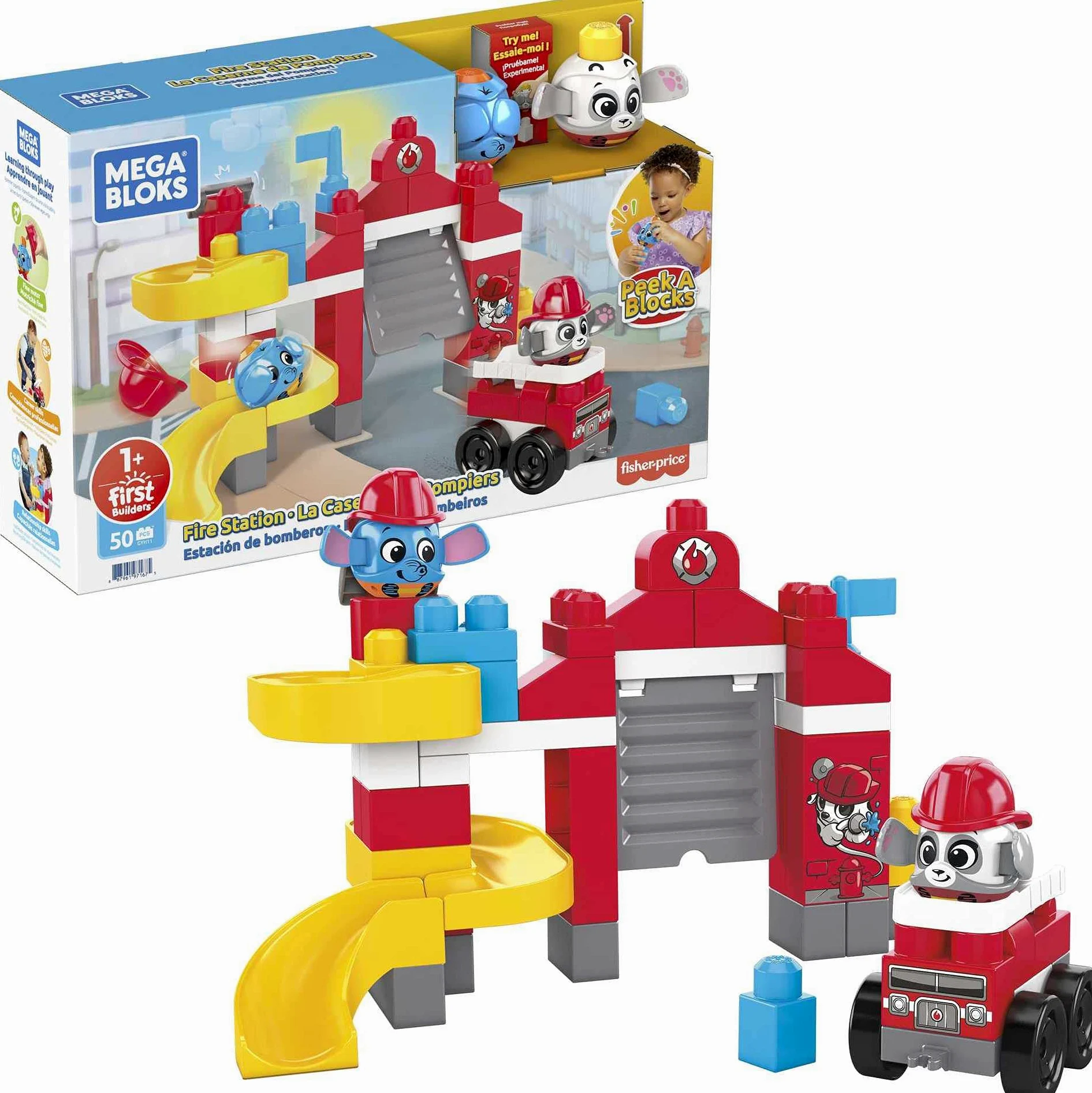 Mega Bloks- Bubù Cuccioli e la Stazione dei Pompieri, con 50 Blocchi da Costruzione, Giocattolo per Bambini 1+ Anni, GYH11