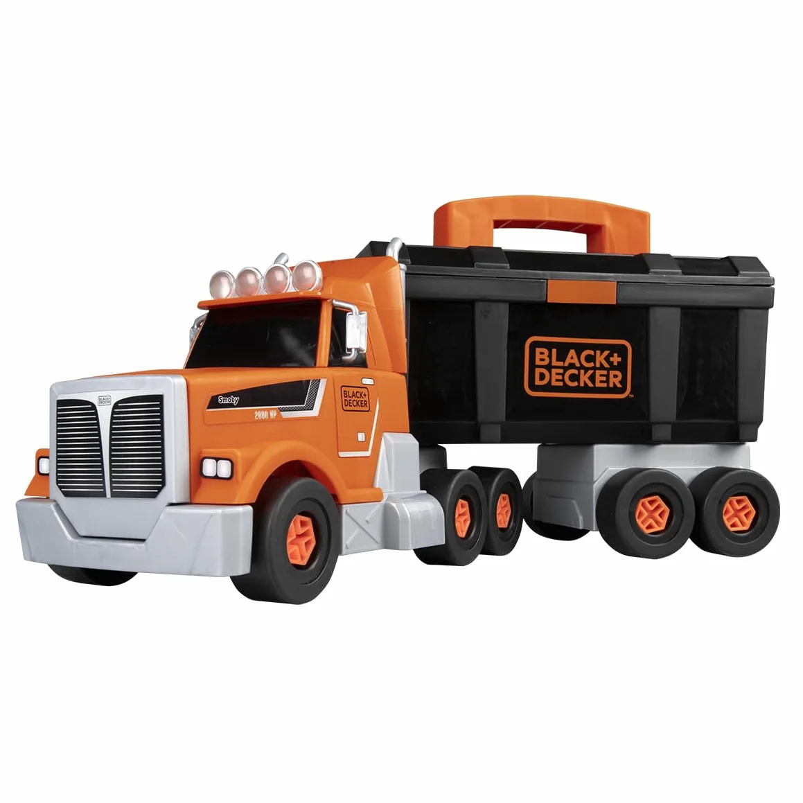 Smoby - Black+Decker - Camion Bricolo - Accessori Inclusi - Rimorchio - Maniglia per Il Trasporto - Gru da Costruzione - dai 3 Anni