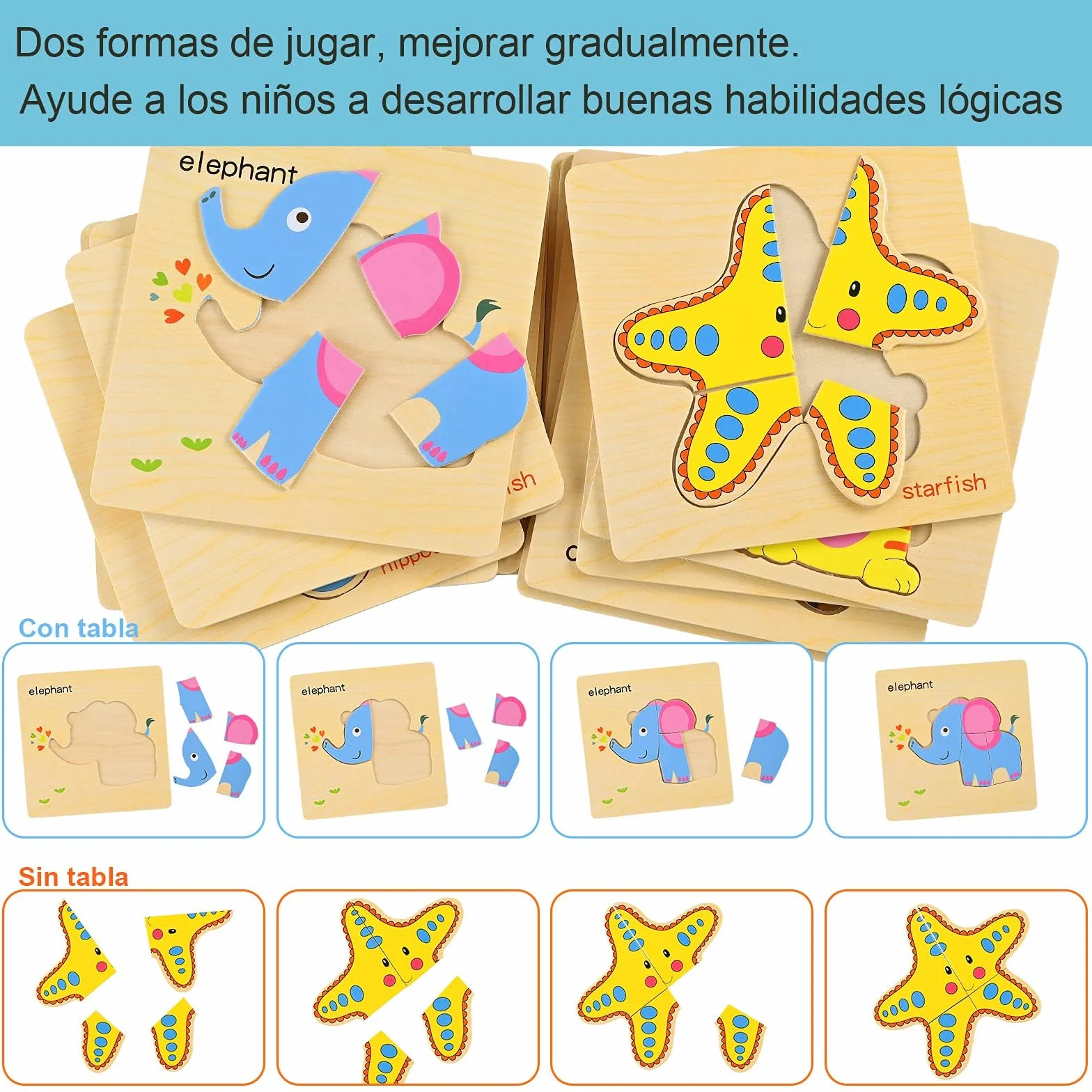 GOLDGE 16 Pezzi Giocattoli Bambini Animali da Puzzle di Legno, Giochi Bambina 1 Anno 2 3 4 Anni Educativo Pattern Blocchi Regalo per Ragazzo Ragazza