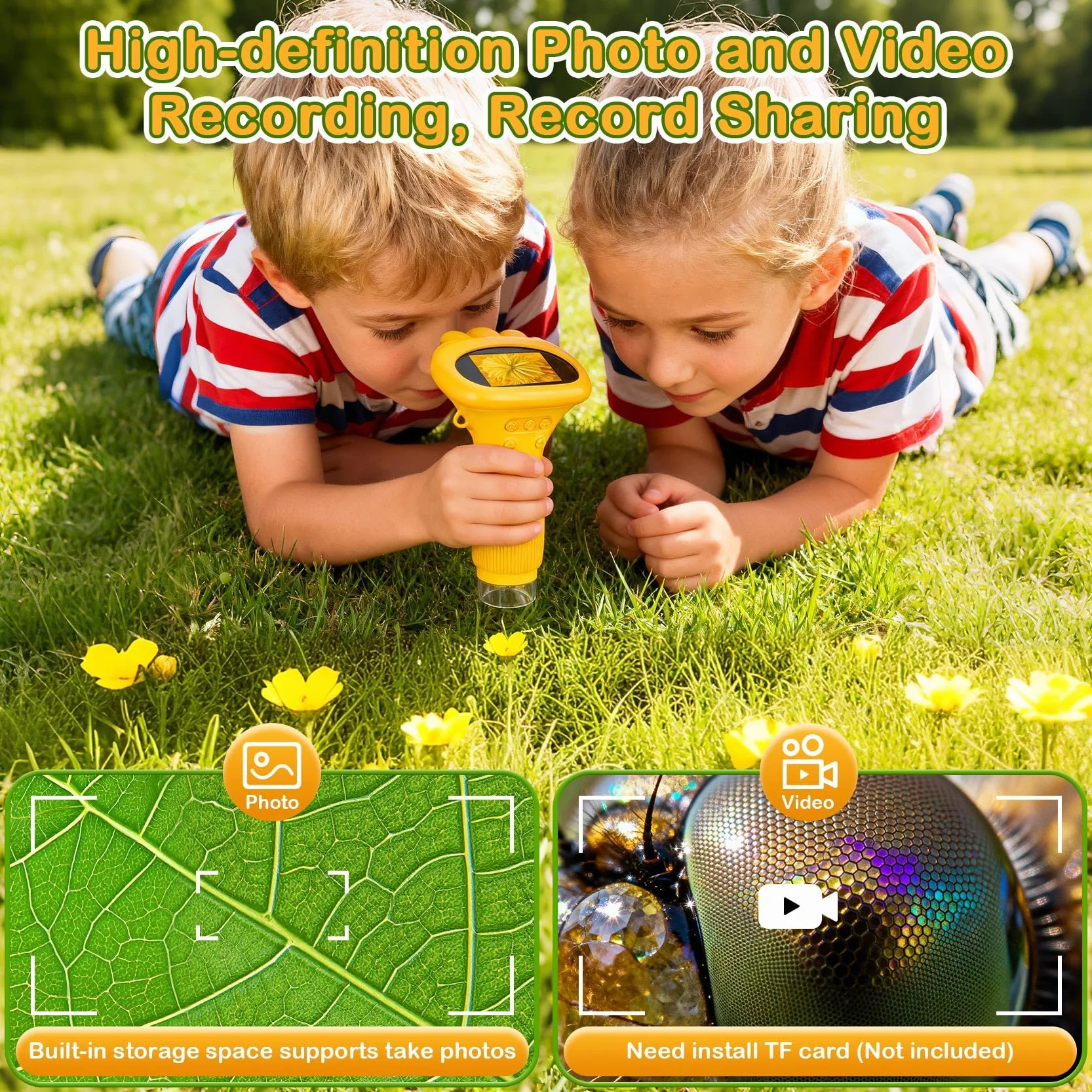 GlobalCrown Microscopio bambini tascabile,Microscopio digitale portatile 200x con schermo da 2,0 pollici,giocattolo per l'apprendimento scientifico per 3,4,5,6,7,8,9,10 anni ragazzi,ragazze