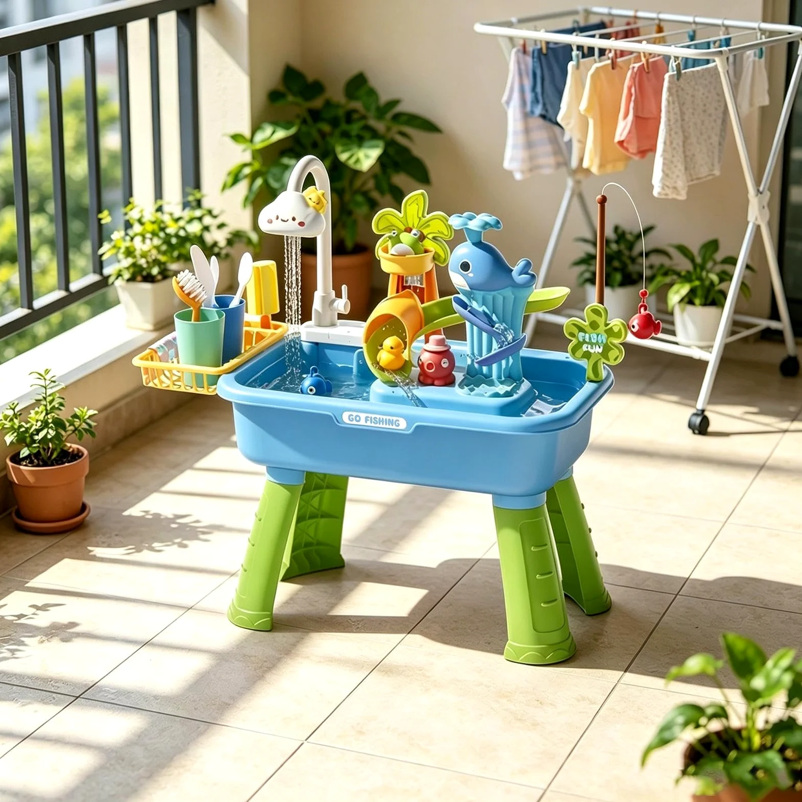 Tavolo Acquatico da Esterno di Pesca Estivo | Giochi Lavello Cucina Per Bambini E Prescolari Giardino Terrazzo Spiaggia Campeggio Asilo Bagno Sala Per Giocare Vacanze E