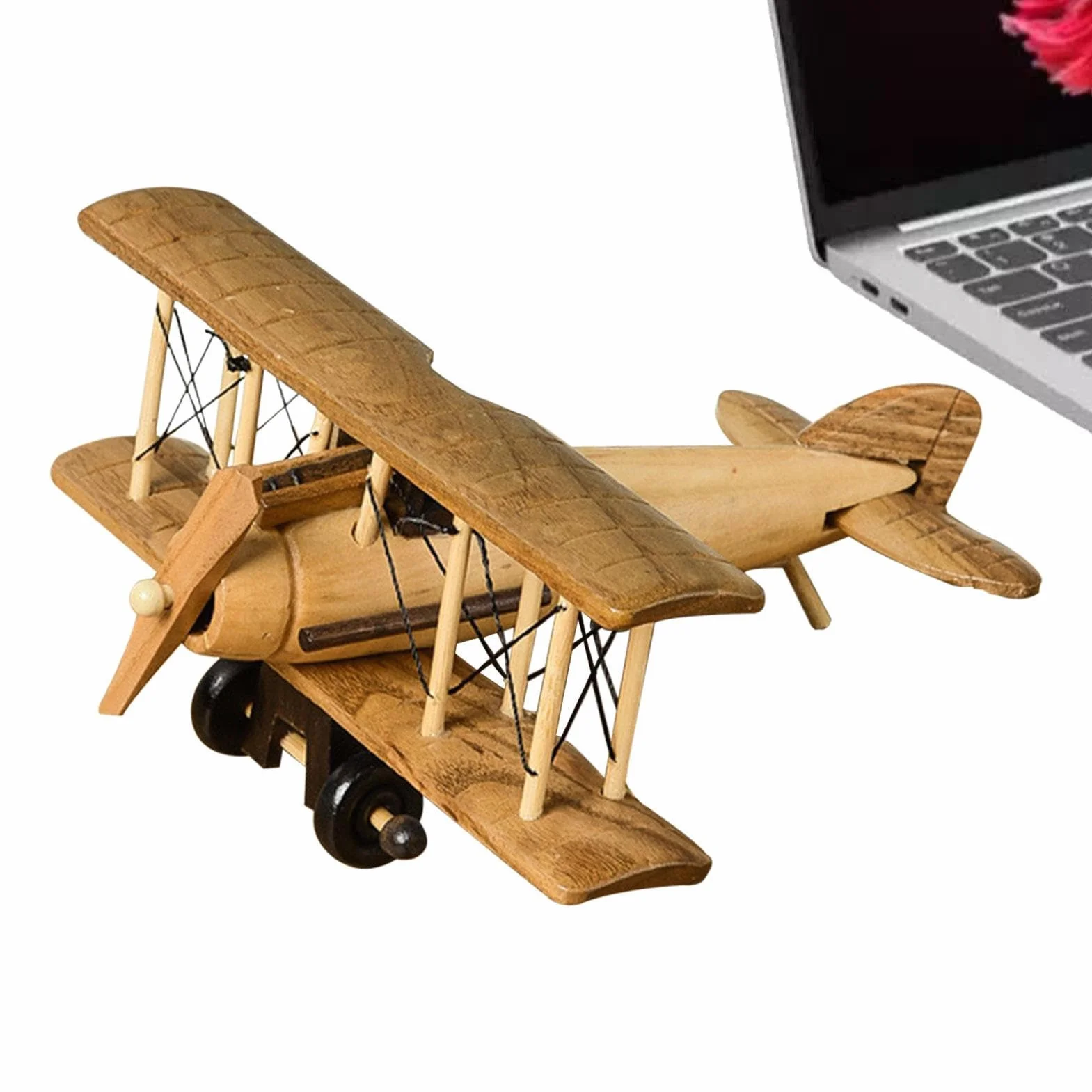 Aeromodello in Legno Teksome, Modello Artigianale di Aereo Vintage da Tavolo, Regalo di Compleanno per Bambini