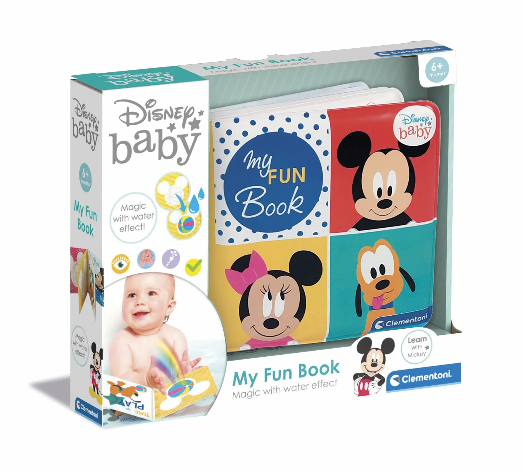 Clementoni - 17720 - Disney Baby My Fun Book - Libro Neonati, Gioco Bambini 6 Mesi, libricino Impermeabile Ideale per Bagnetto, 100% Lavabile in Lavatrice