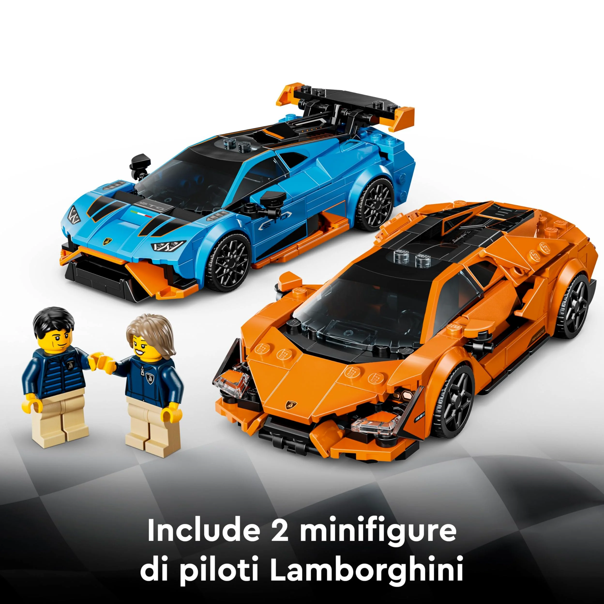 LEGO Speed Champions Lamborghini Revuelto e Huracán STO - Modellini di Auto da Corsa - Macchine Giocattolo con 2 Minifigure dei Piloti - Regalo di Compleanno per Bambini da 10 Anni in su - 77238 | Kit modello auto da corsa, 2 minifigure pilota, set da col