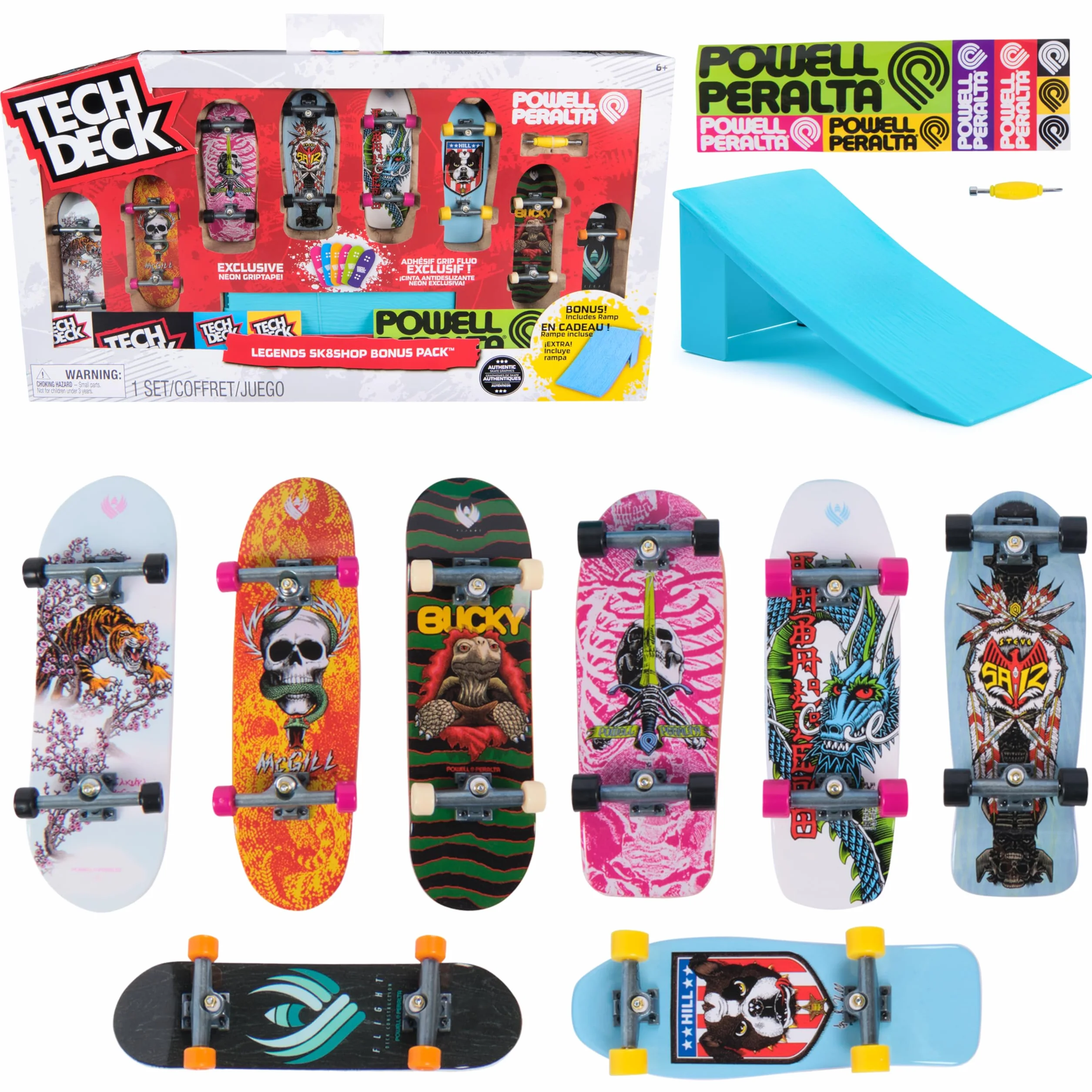 Tech Deck, Powell Peralta Legends SK8Shop Bonus Pack con rampa, Mini Skateboard da Collezione Personalizzabili, Giocattoli per Bambini dai 6 Anni in su