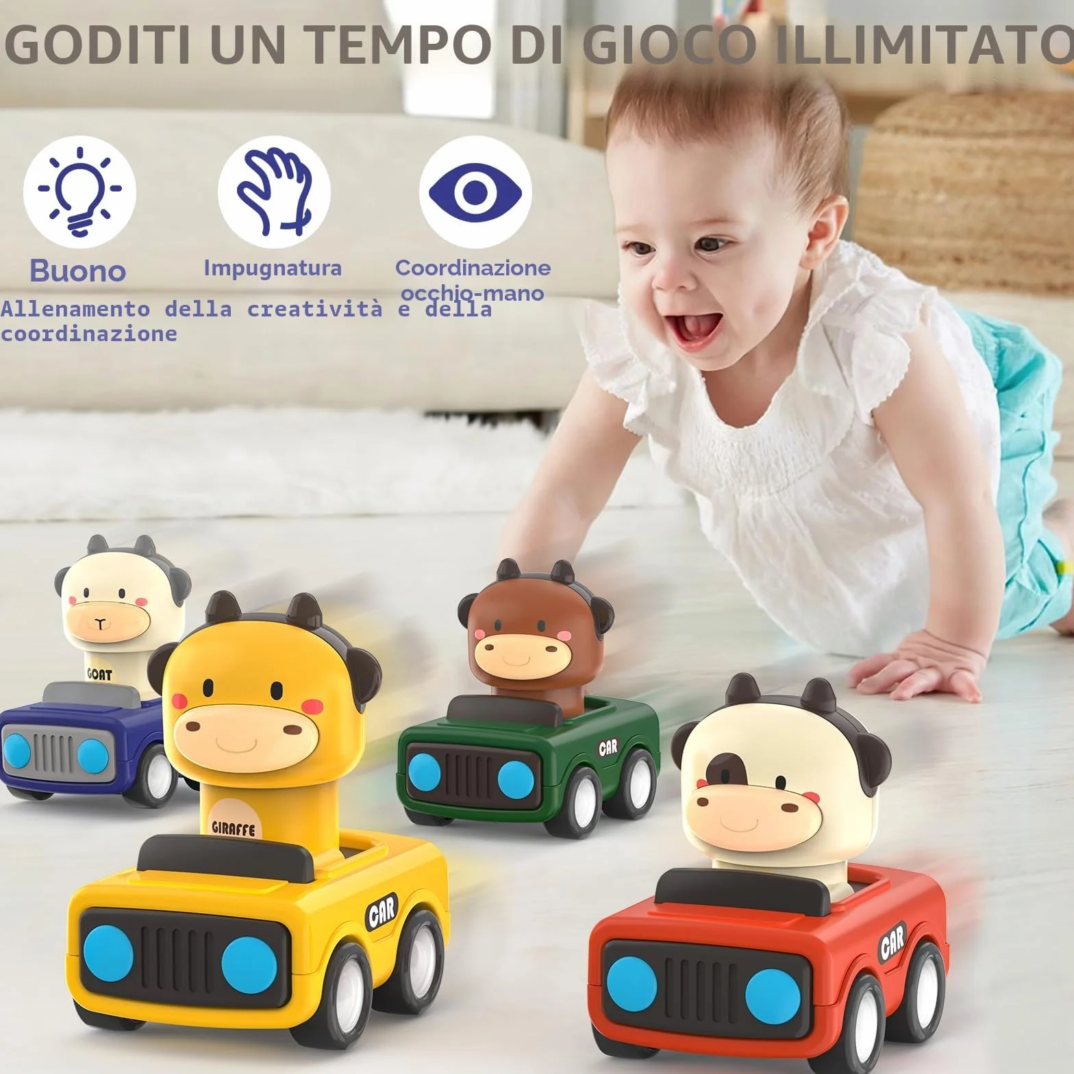 MOONTOY Giochi Macchinine per Bambini 1 Anni,4pcs Set di Veicoli da Gioco per Bambini,Giochi Macchinine Press and Go per 9 10 12+ Mesi,Pasqua Regali Educativi Precoci 1 2 3 Anno