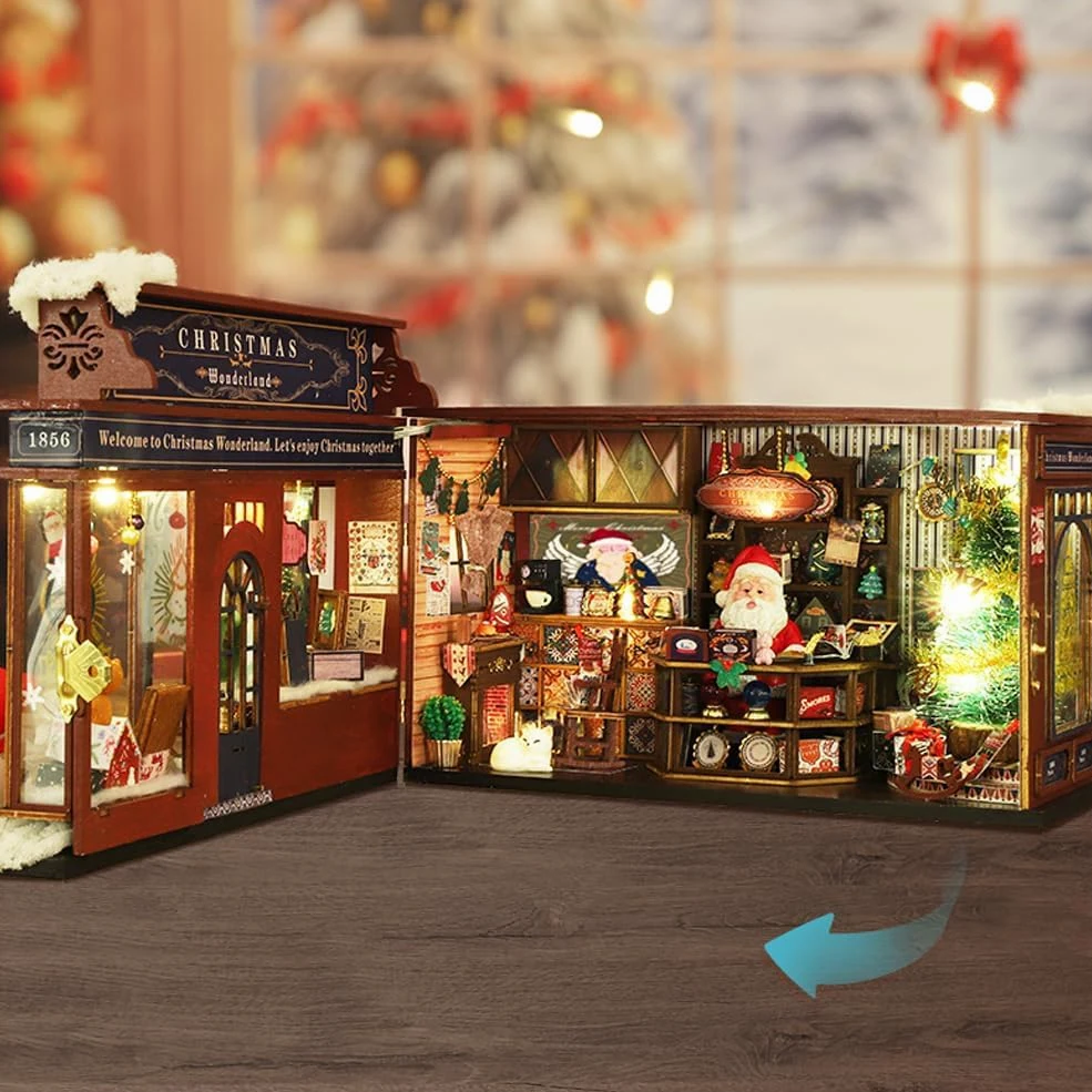 Kit fai da te per casa delle bambole in miniatura, kit casa delle bambole in legno con luce LED, idea creativa per la stanza per bambini/adulti, kit fai da te per casa delle bambole di Natale