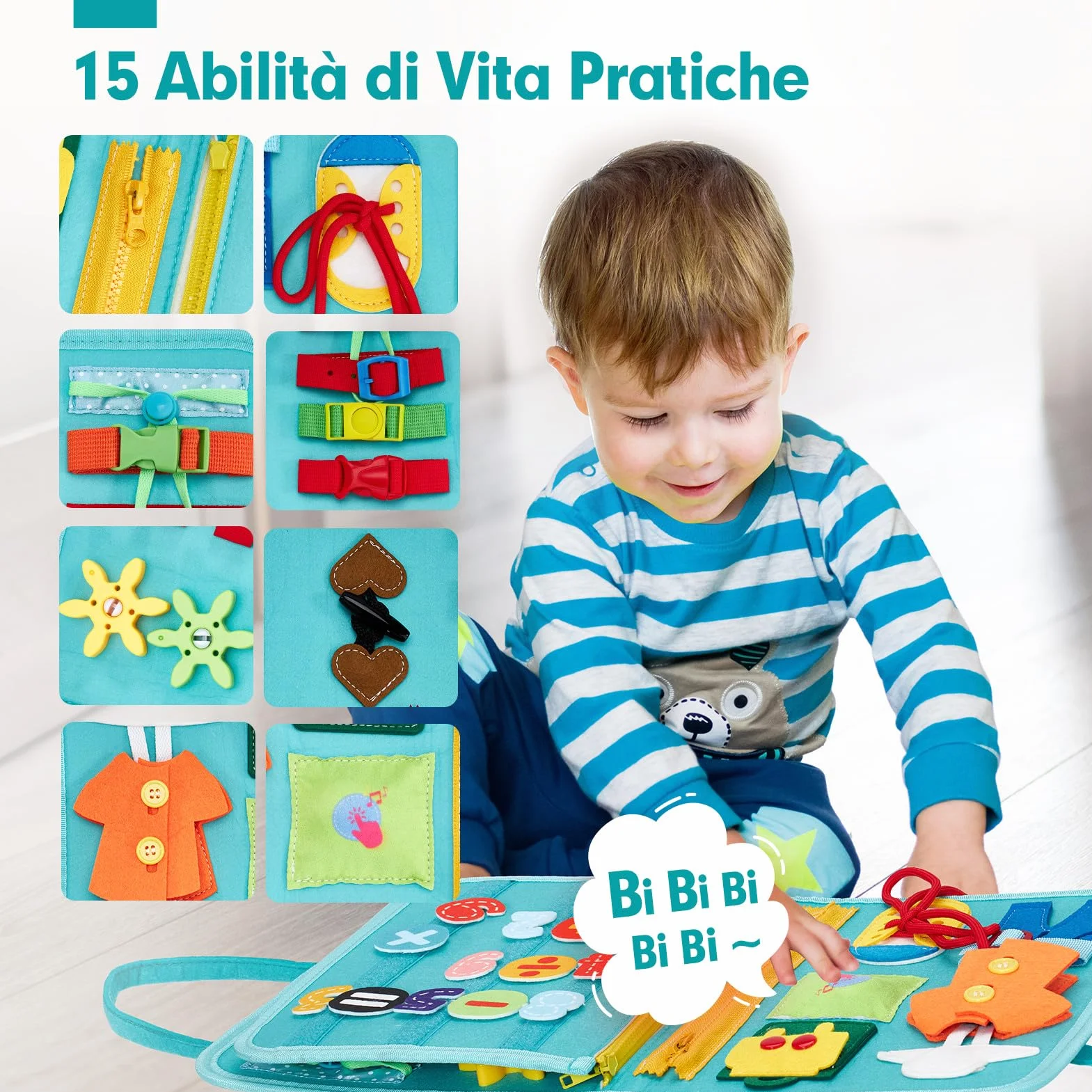 Montessori Busy Board di Feltro Bambino - Pannello Sensoriale Educativo per Bambini, Regalo Compleanno