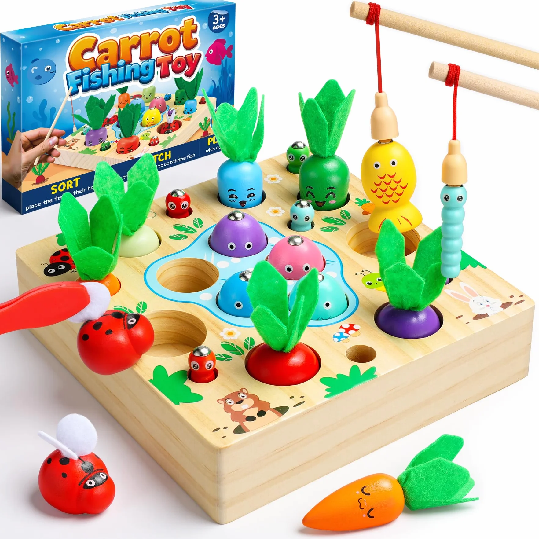 COOLJOY Giochi Montessori 2 3 Anni | 4 in 1 Magnetici di Pesca in Legno Abilità Motorie Giocattoli Educativi | magnetici Gioch| Compleanno Regalo per 2 3 4 Anni Bambini Ragazzi