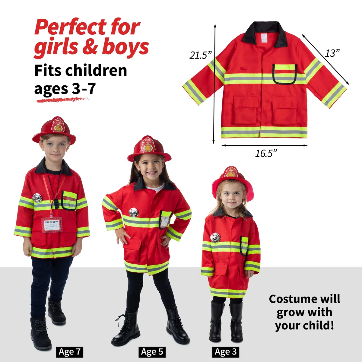 Born Toys Giocattoli Nati (Costume da Pompiere Lavabile Premium 8 PC e Accessori per Vigili del Fuoco con estintore ad Acqua Reale Ottimo per Halloween