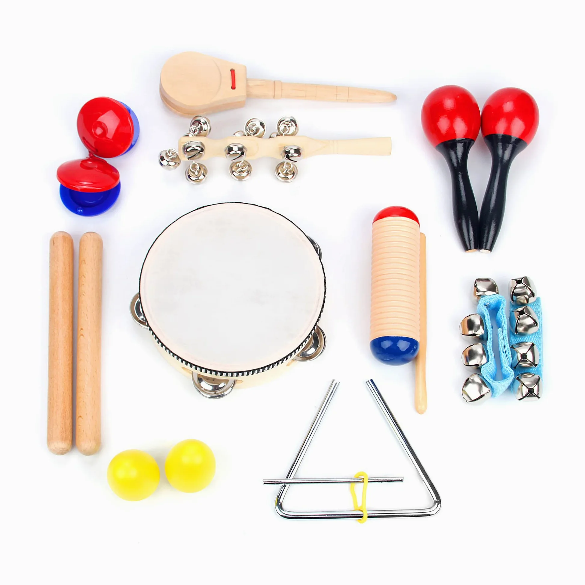 Strumenti Musicali Bambini 16 pezzi di Boxiki Kids, Ritmo e Giocattoli Musicali Compreso Legnetti Musicali, Shaker, Tamburello, Campanelli da Polso e Maracas per Bambini da 1 a 3 Anni