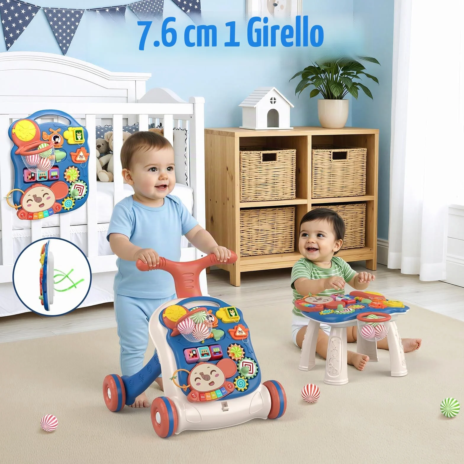 QDRAGON 3 in 1 Girello per Bambini, Centro Di Attività Educativa per Imparare a Camminare, Seduti, In Piedi, Neonato Gioco Educativo, Primi Passi per Bambini, Giochi Bambini 12-36 Mesi, Blu