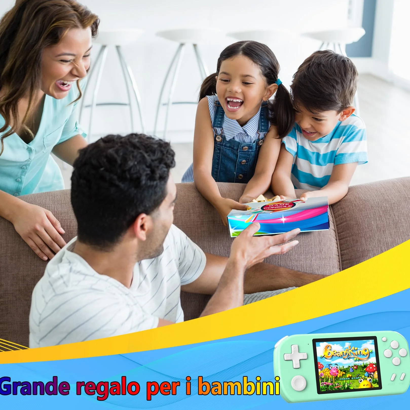 Console Portatile Gaming per Bambini con 218 Videogiochi Retrò Precaricati, Mini Retro Console con Batteria Ricaricabile e Schermo LCD da 3,0”, Regalo Elettronici per Bambini e Bambine, Ciano