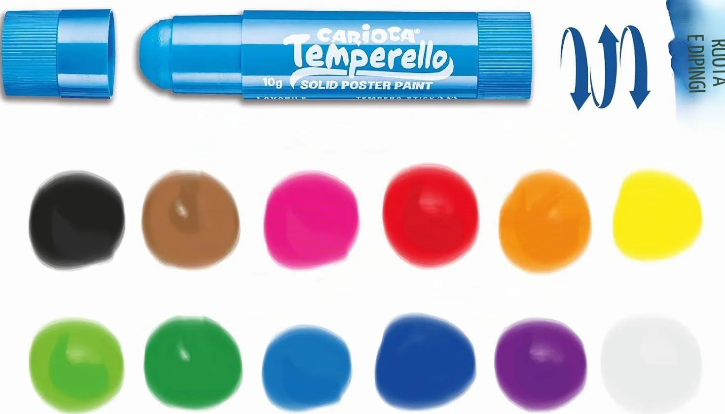 Scatola di 6 tempere solide in barra, mod. Temperello 12 témperas multicolore