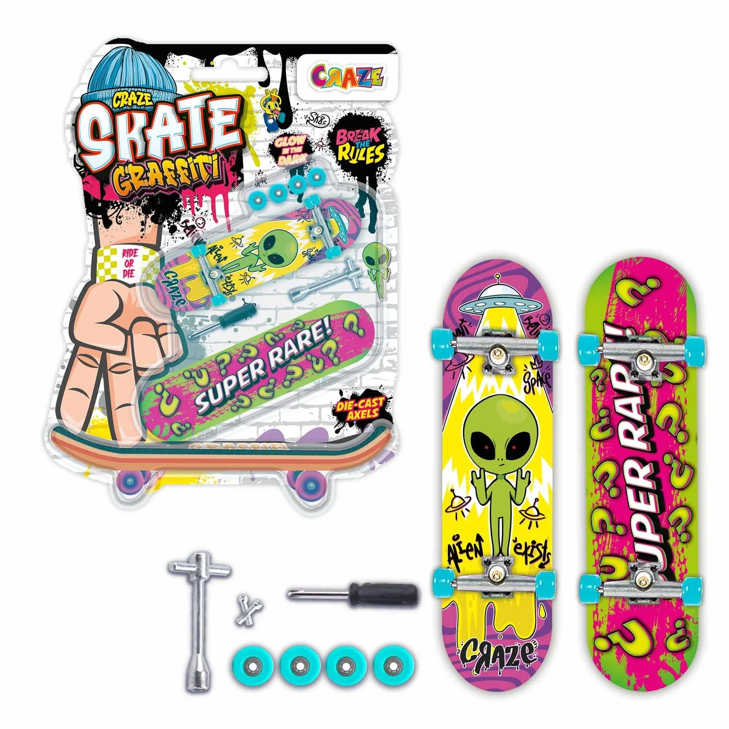 CRAZE Fingerboard Set – Confezione da 2 Mini Skateboard da Dita Tipo Tech Deck – Fingerboard con Accessori per Bambini – Skateboard Mini per Trucchi e Stunt