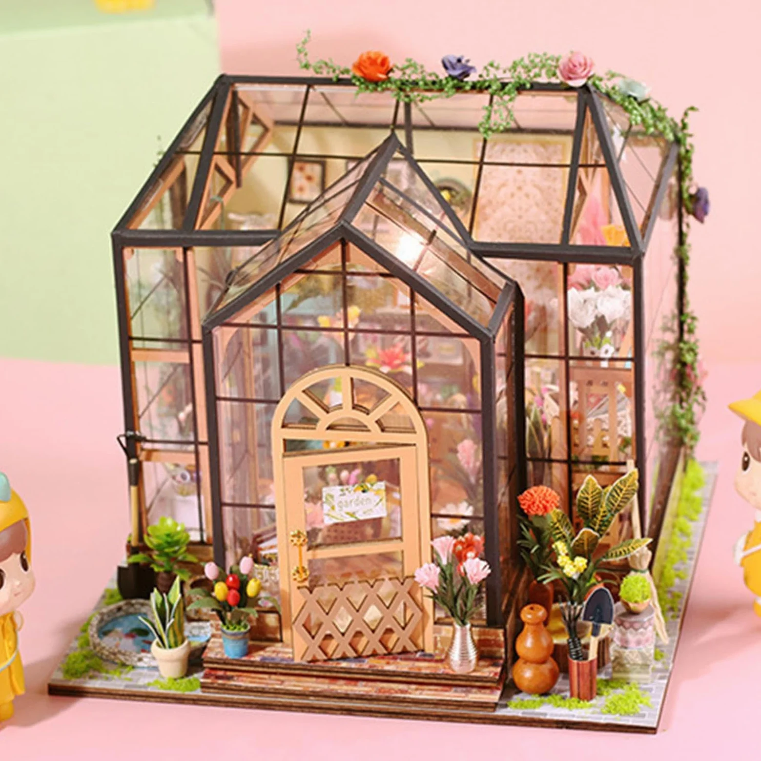 Kit Casa delle Bambole in Miniatura da Costruire Set Decorazione | 3D Kit di Costruzione Serra in Miniatura per Adulti e Ragazzi, Camera, Stanza, Libreria, Mensola, Scaffal