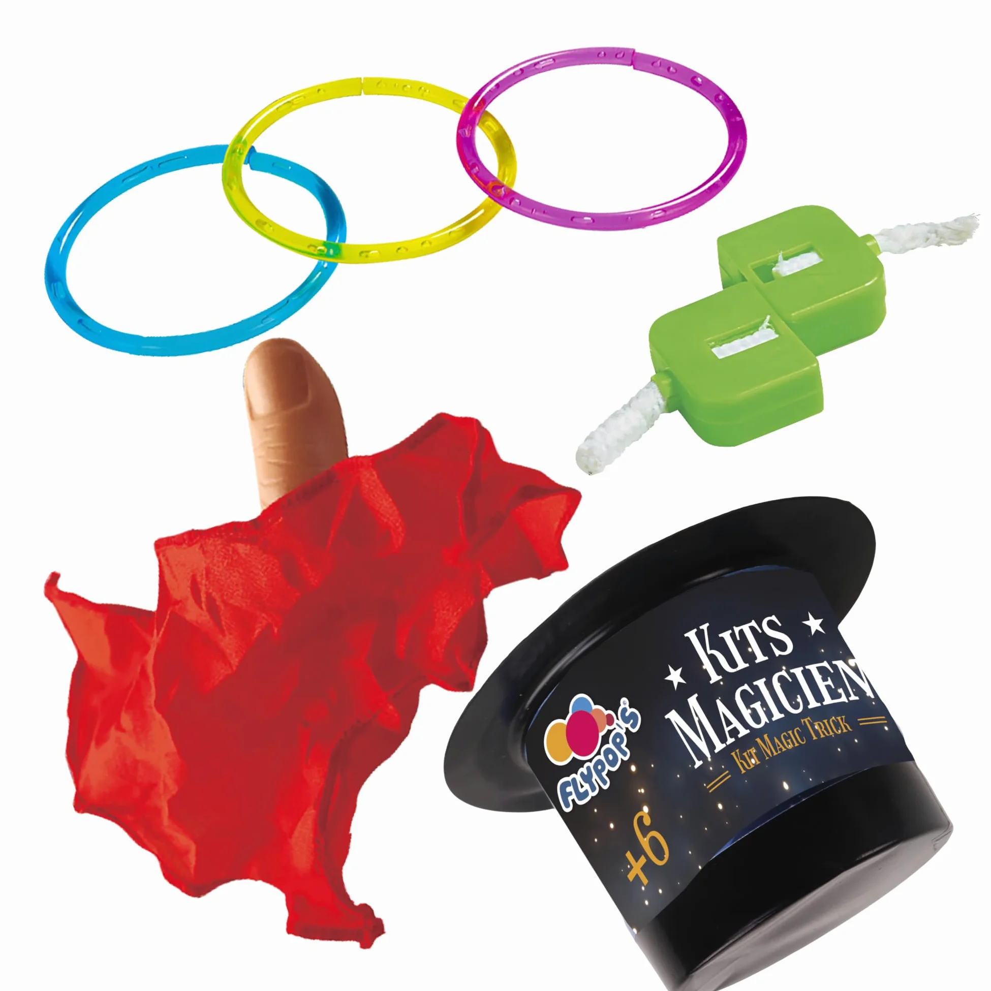 FLYPOP'S - Pacco da 12 Kit di 3 Trucchi Magici - Piccolo Mago - 141929PA - Nero - Plastica - Giocattolo per Bambini - Regalo - Illusione - Compleanno - Principiante - Spettacolo - A partire dai 6 anni