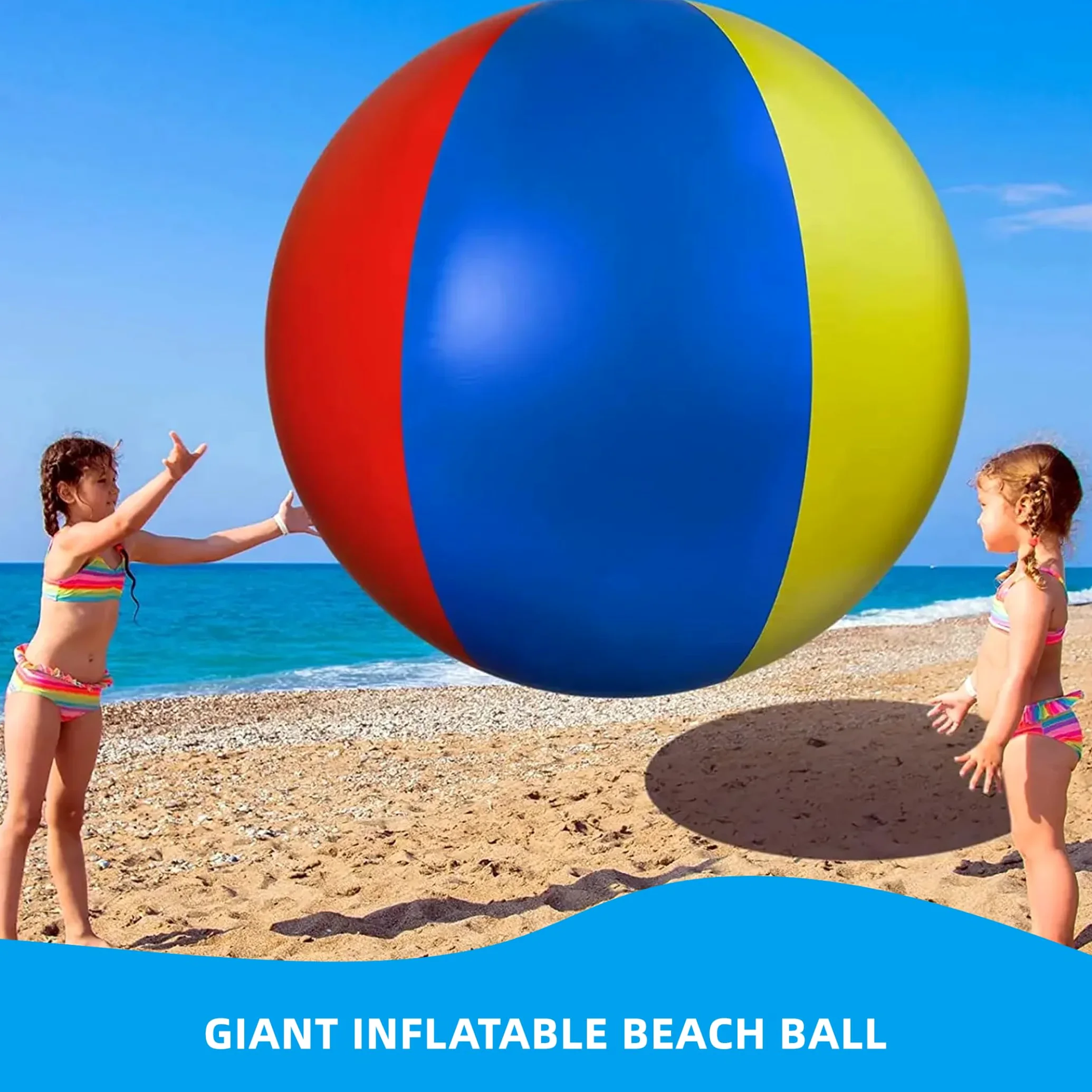 Palla Gonfiabile Gigante, Pallone da Spiaggia Gonfiabile Gigante, Palline da Gioco in PVC Morbido per Divertimento in Famiglia all'Aperto, Rosso/Giallo/Blu, 100 cm/39, 37 Pollici, Spiaggia, Palline
