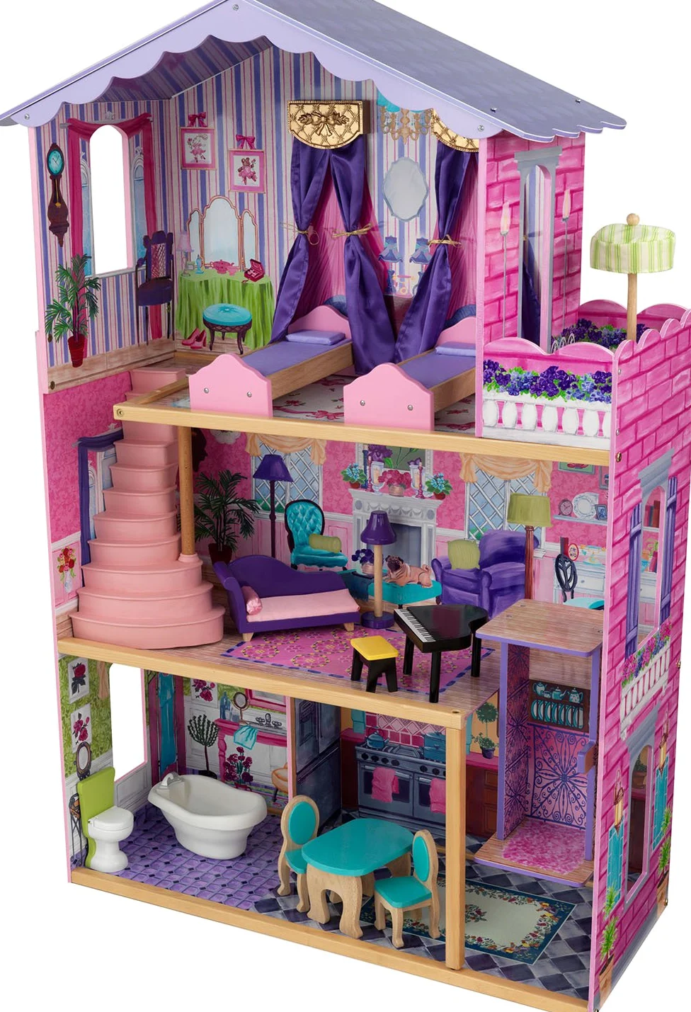 KidKraft Casa delle Bambole in Legno My Dream Mansion con Accessori e Mobili inclusi, Casa a 3 Piani di Gioco con Ascensore, Giocattolo per Bambini 3+ Anni, 65082