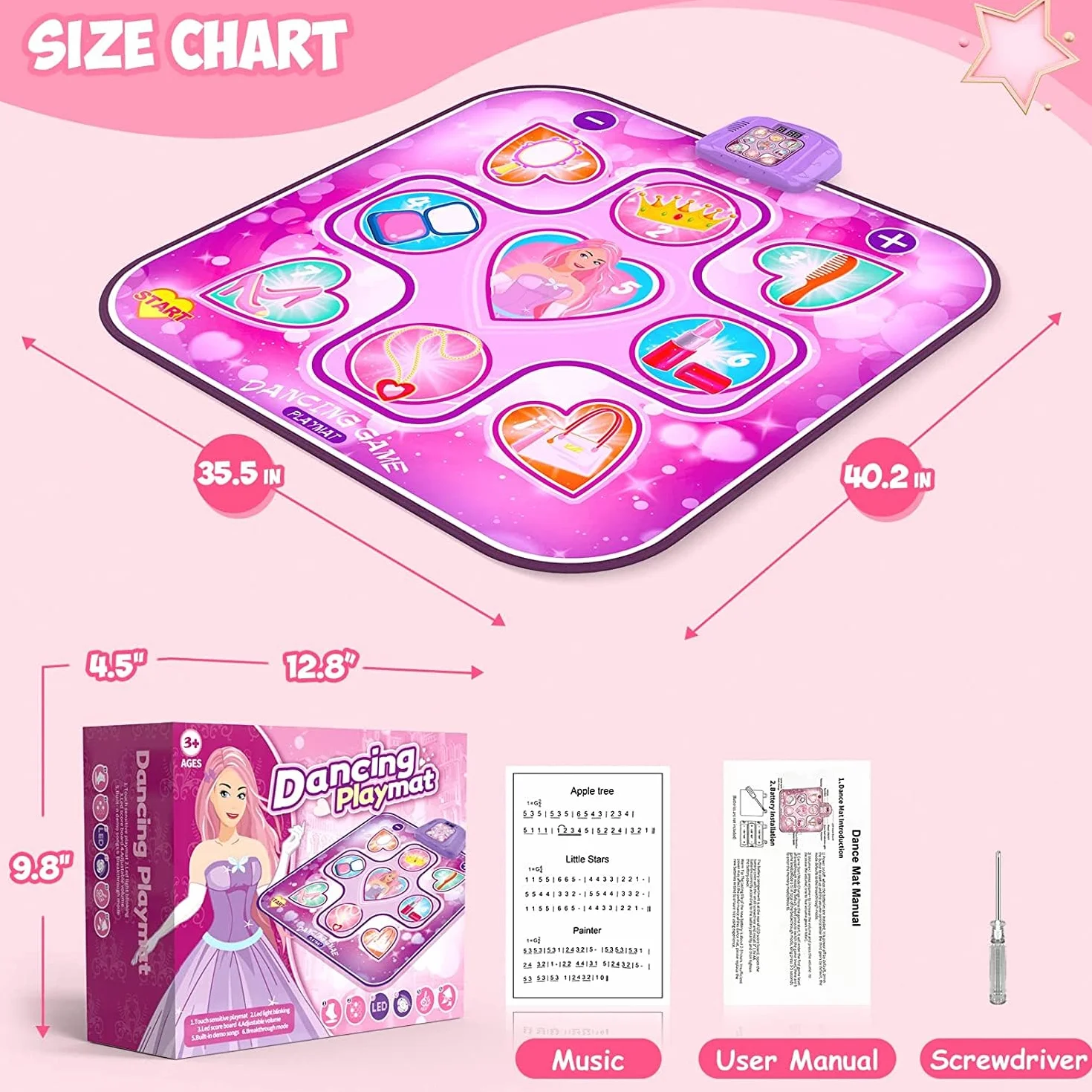 Tappetino da Ballo Musicale con Luci LED per Bambini 3-12 anni 6 Modalità Gioco