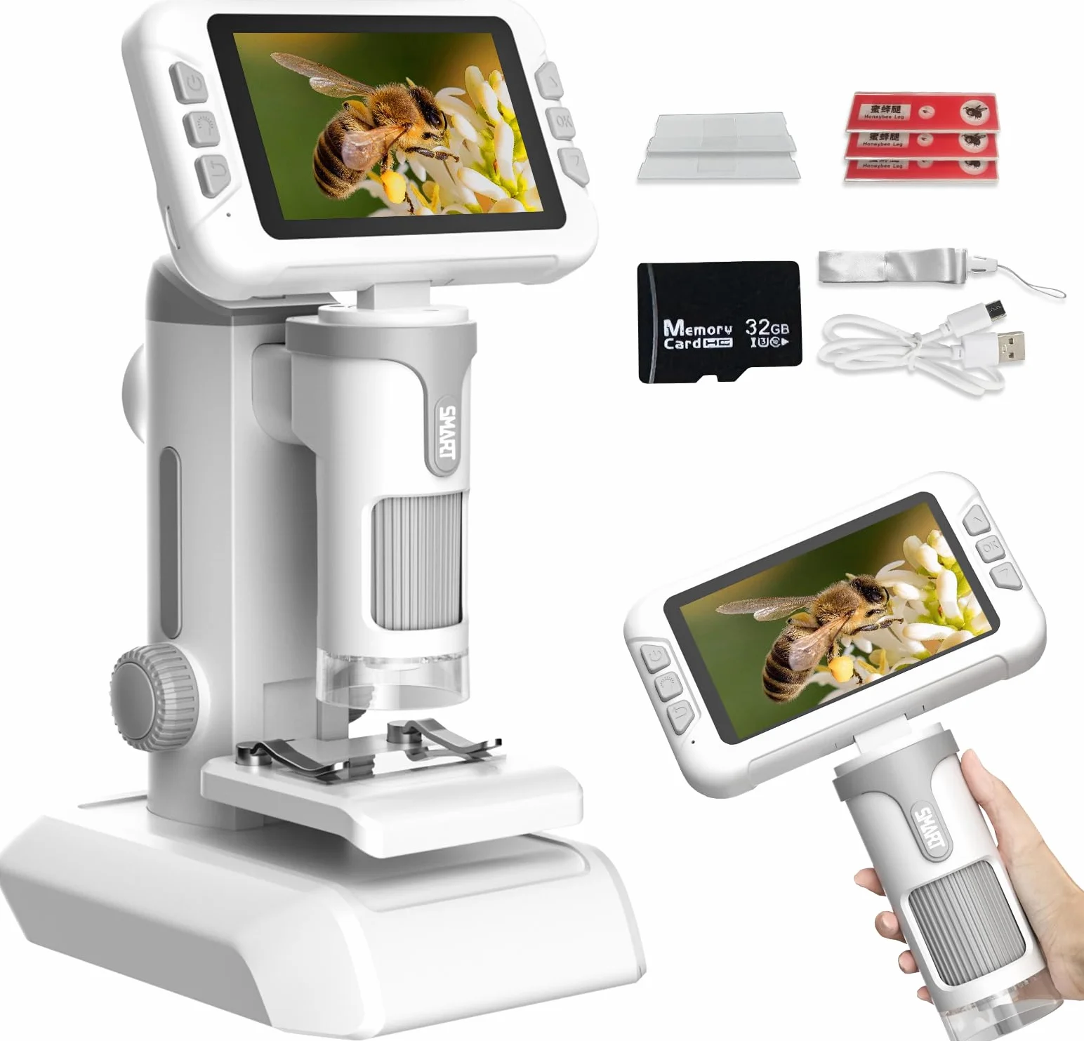 Microscopio Bambini Ingrandimento 1600X, 4,0" IPS Microscopi Portatili, Microscopi Digitali con Foto e Video, 32GB, Vetrini, 6 LED Regolabili, Kit didattici per microscopi per Iniziare