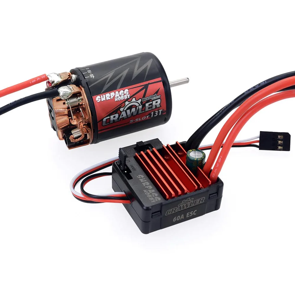 DollaTek 540 13T Motore spazzolato Motore per auto RC a 5 slot con ESC spazzolato 60A Impermeabile 6V / 2A SBEC e scheda di programmazione Combo Set per 1/10 RC Crawler