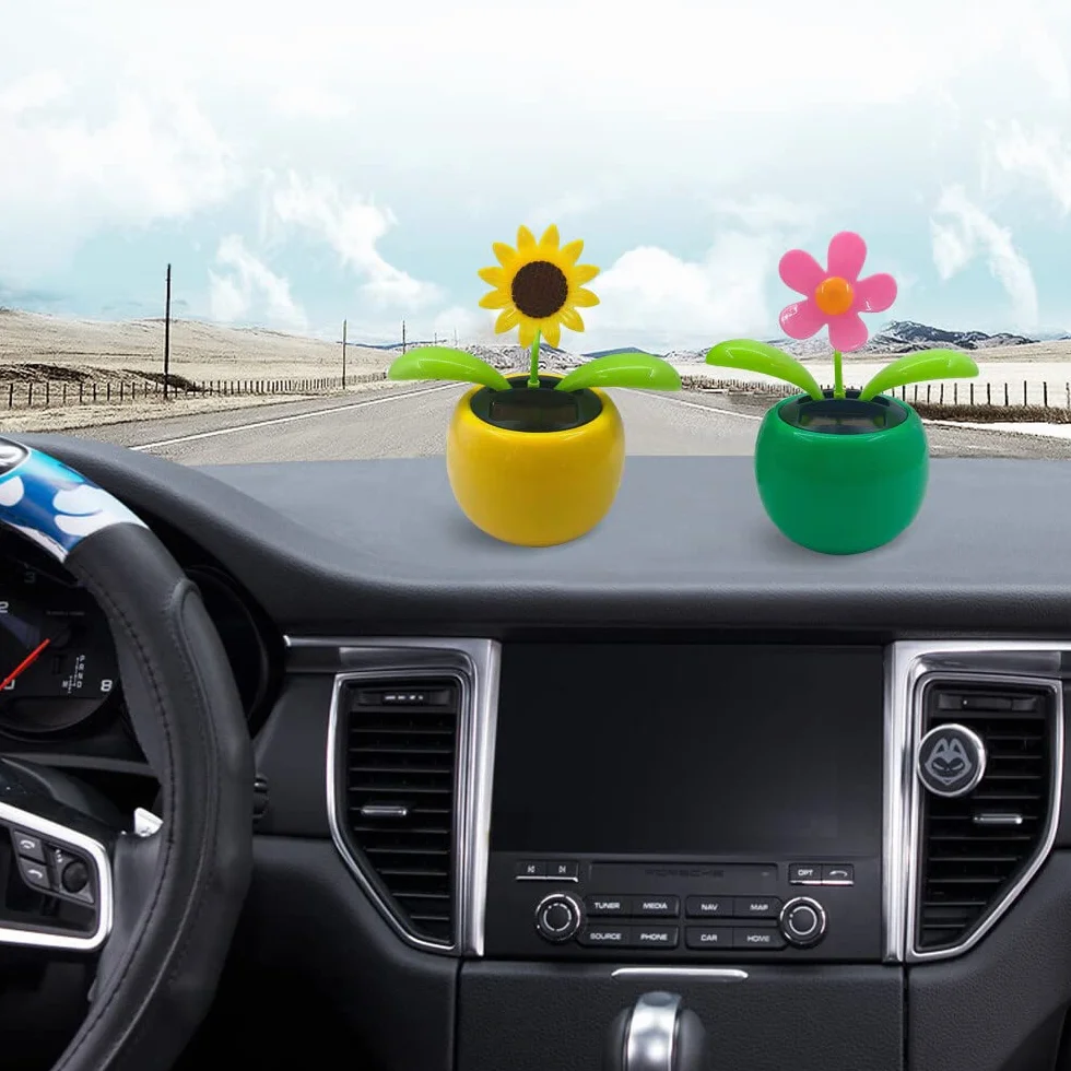 Fiore Danzante Solare Ornamenti per Auto Giocattolo Alimentato a Energia Solare Decorazione Scrivania 2 Pezzi