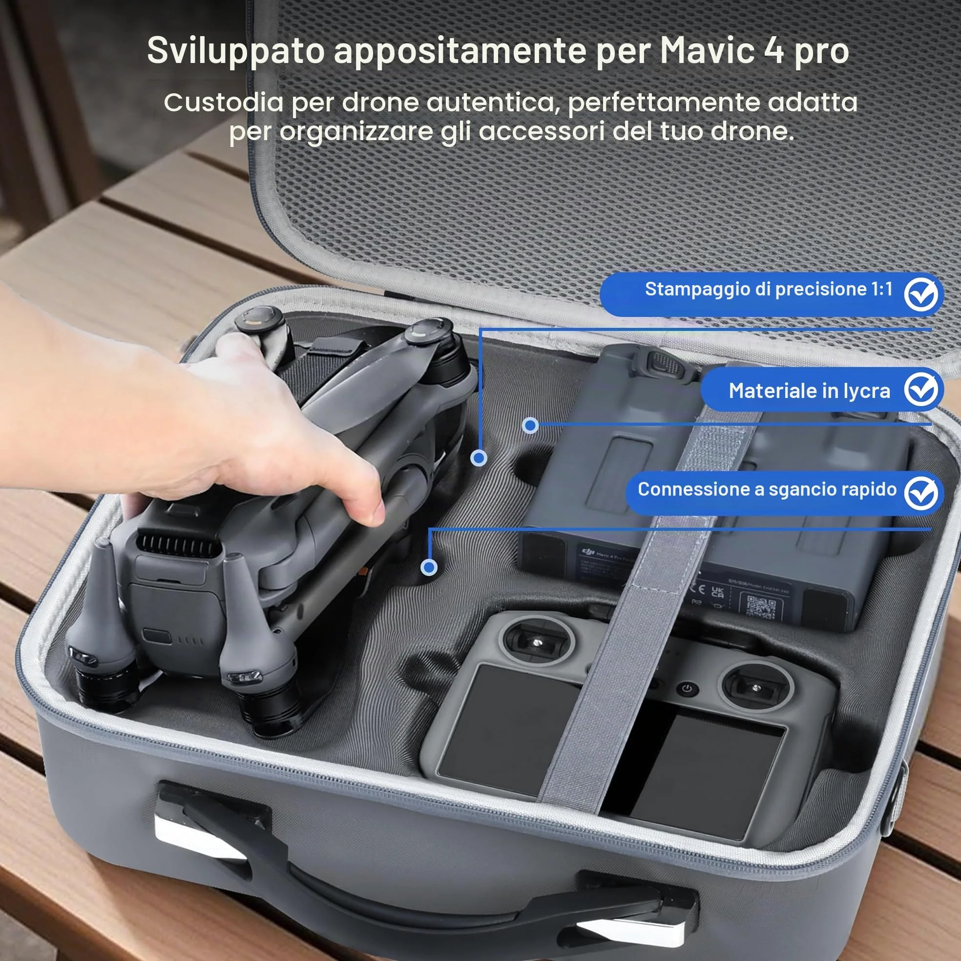 STARTRC PHOTO Custodia per Mavic 4 Pro, custodia in PU per DJI Mavic 4 Pro Fly More Combo con controller RC 2 Custodia da viaggio per DJI Mavic 4 Pro Accessori, stazione di ricarica della batteria