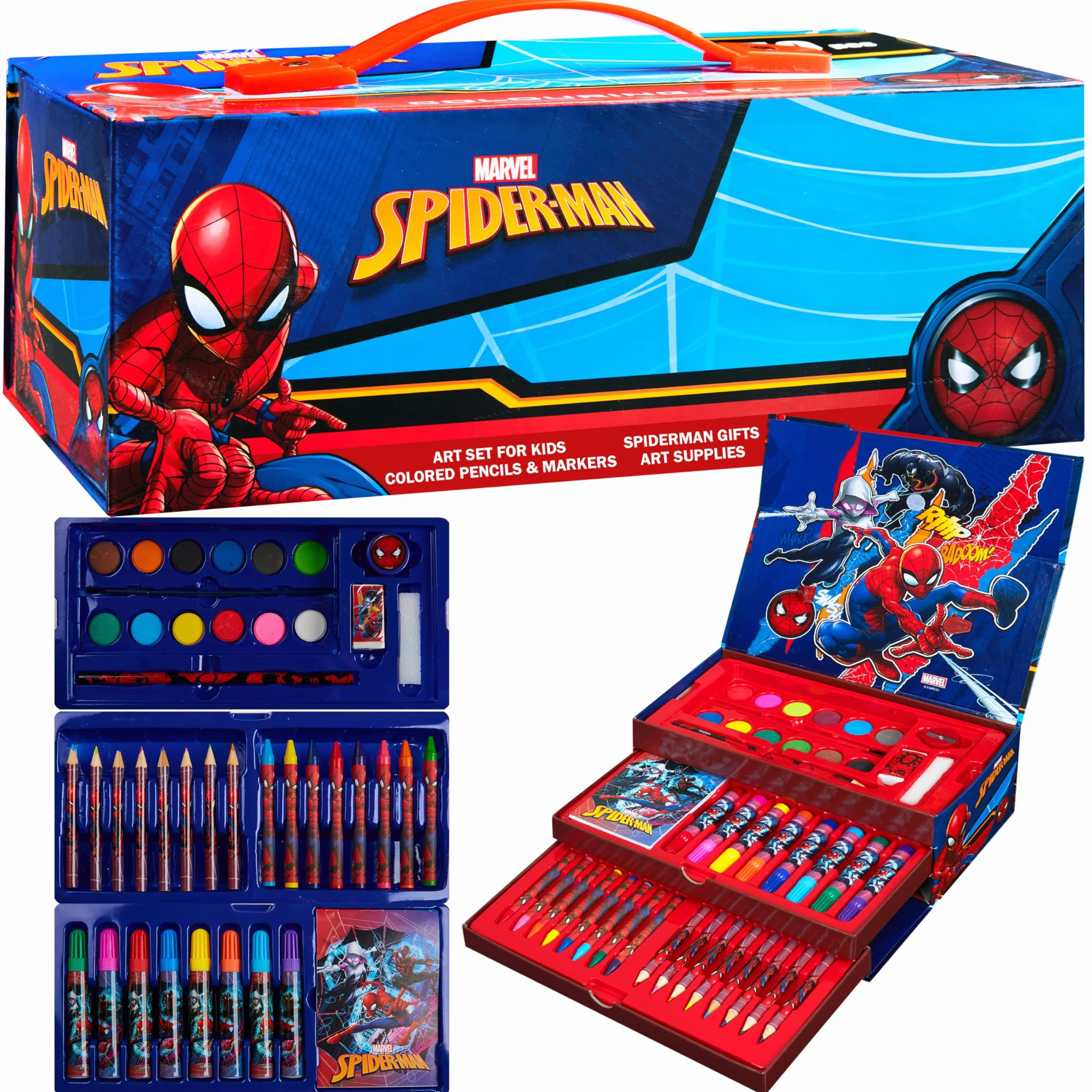 Marvel Valigetta Colori Spiderman con Pennarelli e Matite Colorate Multicolore