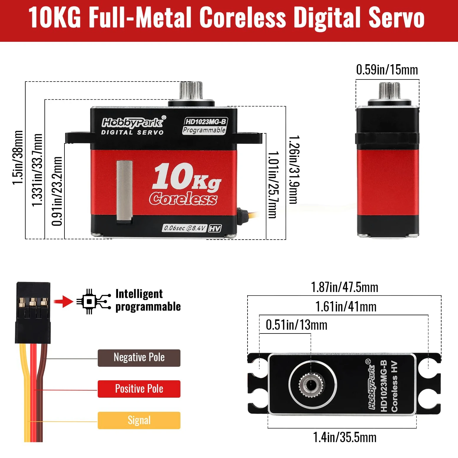 HobbyPark Servo per aereo RC Motore Coreless Tutti gli ingranaggi in metallo 10kg Servo digitale ad alta coppia per aeromobili RC Aereo Parti ad ala fissa Servo ala