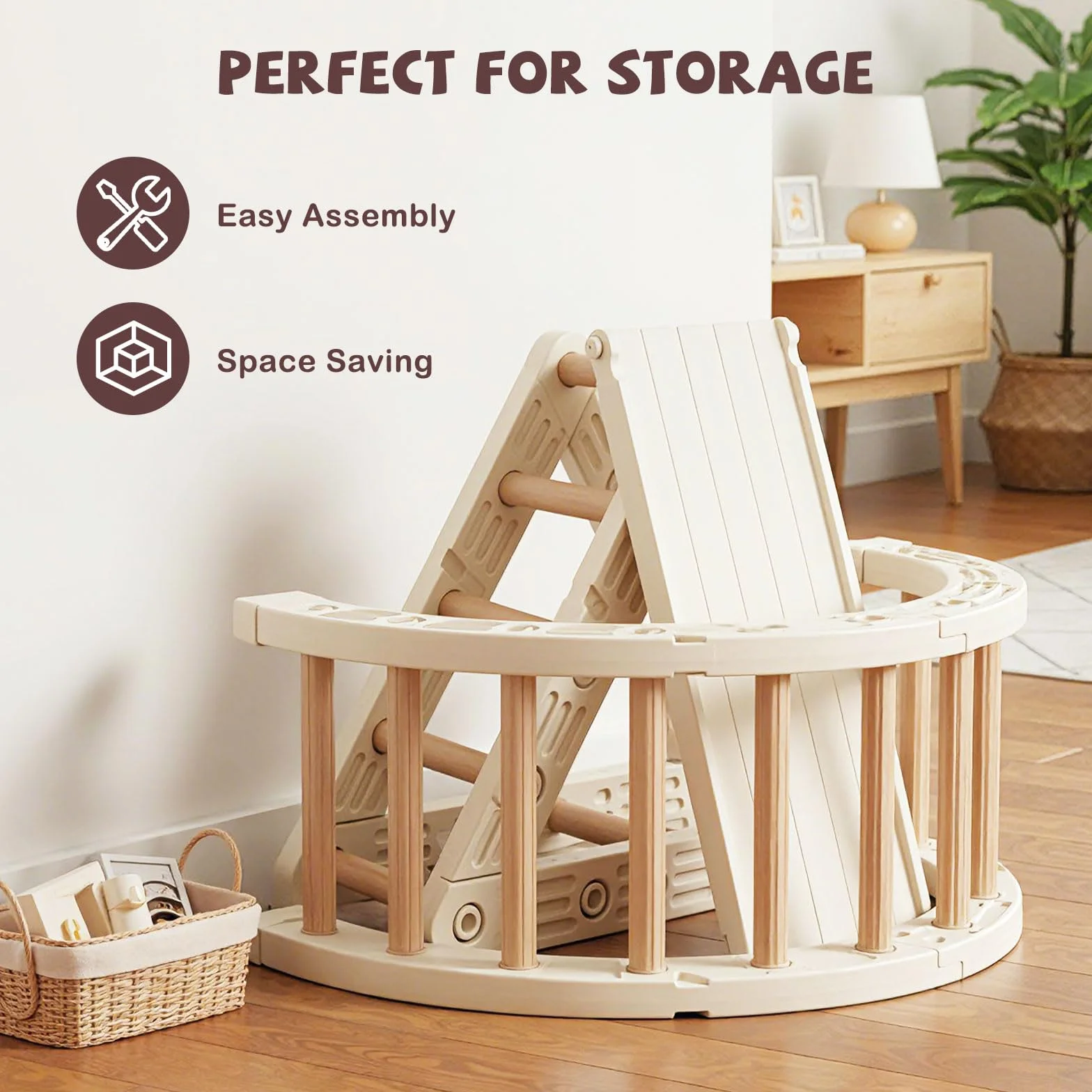 FANTASK Montessori - Set da arrampicata 5 in 1, con scivolo e triangolo in legno, giocattolo da arrampicata con rampa bifacciale, giocattolo per bambini dai 3 ai 6 anni