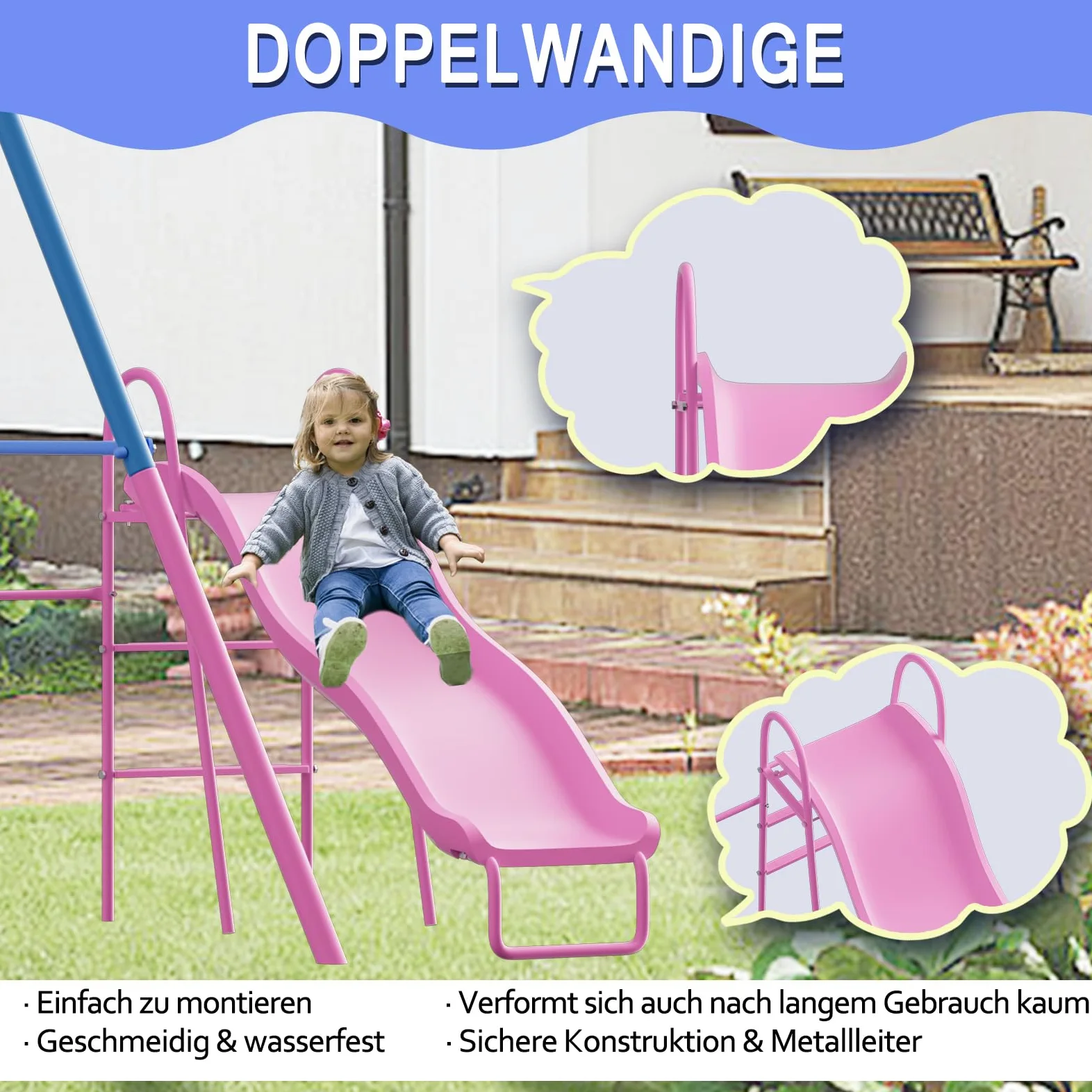 Grande Parco Giochi Esterno 6 In 1, Set Altalene Con Altalena Rotonda, Scivolo, Canestro Da Basket E Pannello Da Calcio, Struttura Stabile Per Più Bambini Nel Giardino