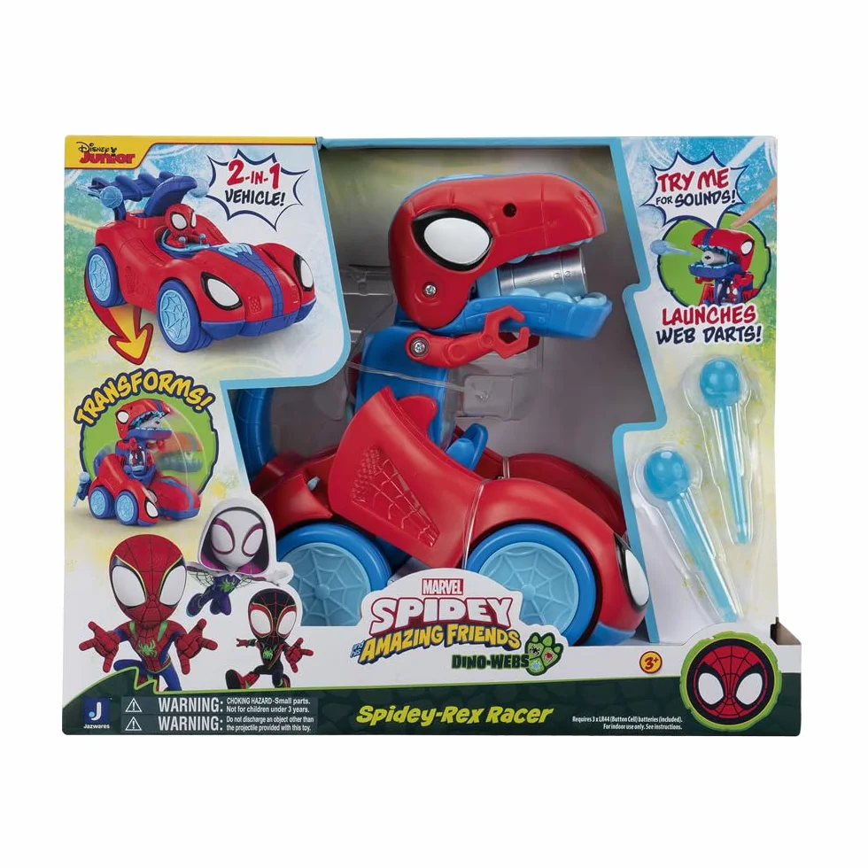 SPIDEY AND HIS AMAZING FRIENDS Marvel Spidey-Rex Racer - Veicolo da 20,3 cm con suoni che si trasformano da veicolo a dinosauro