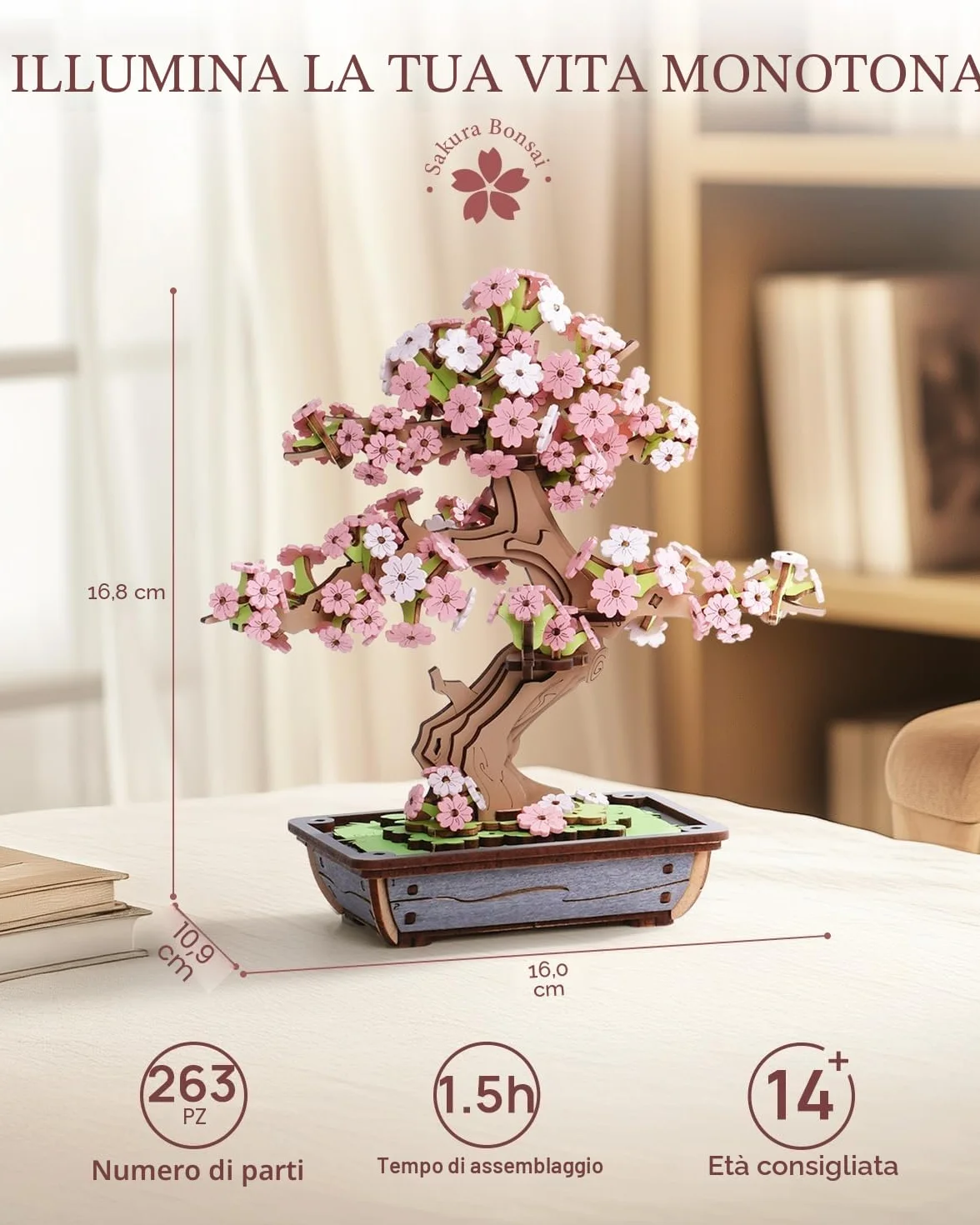 ROWOOD 3D Puzzle in legno Bonsai, kit modello pino fai da te per adulti da costruire, crea il tuo kit di costruzione in legno, decorazione unica per la casa (Sakura Bonsai)